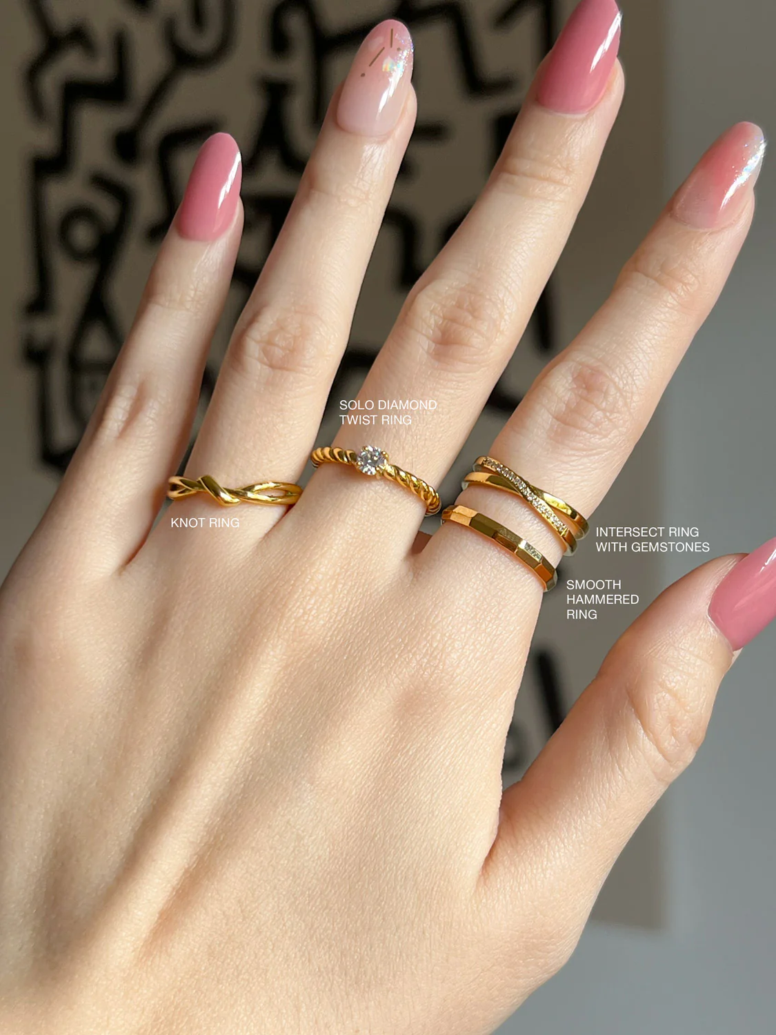 Solo Diamond Twist Ring, Stainless Steel - Gold - Image 3