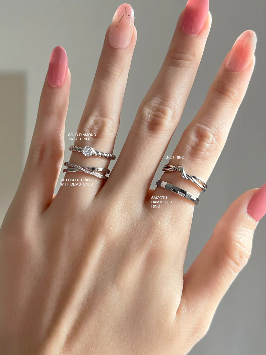 Intersect Ring with Gemstones, Stainless Steel - Silver - Image 3