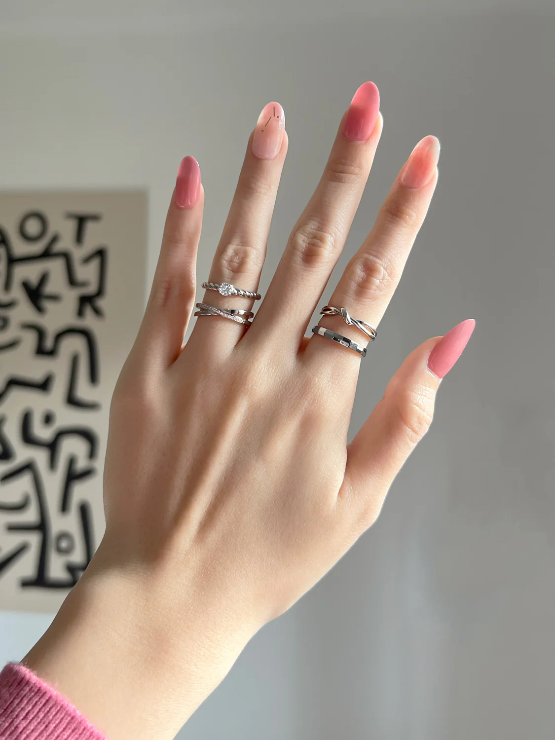 Intersect Ring with Gemstones, Stainless Steel - Silver - Image 5