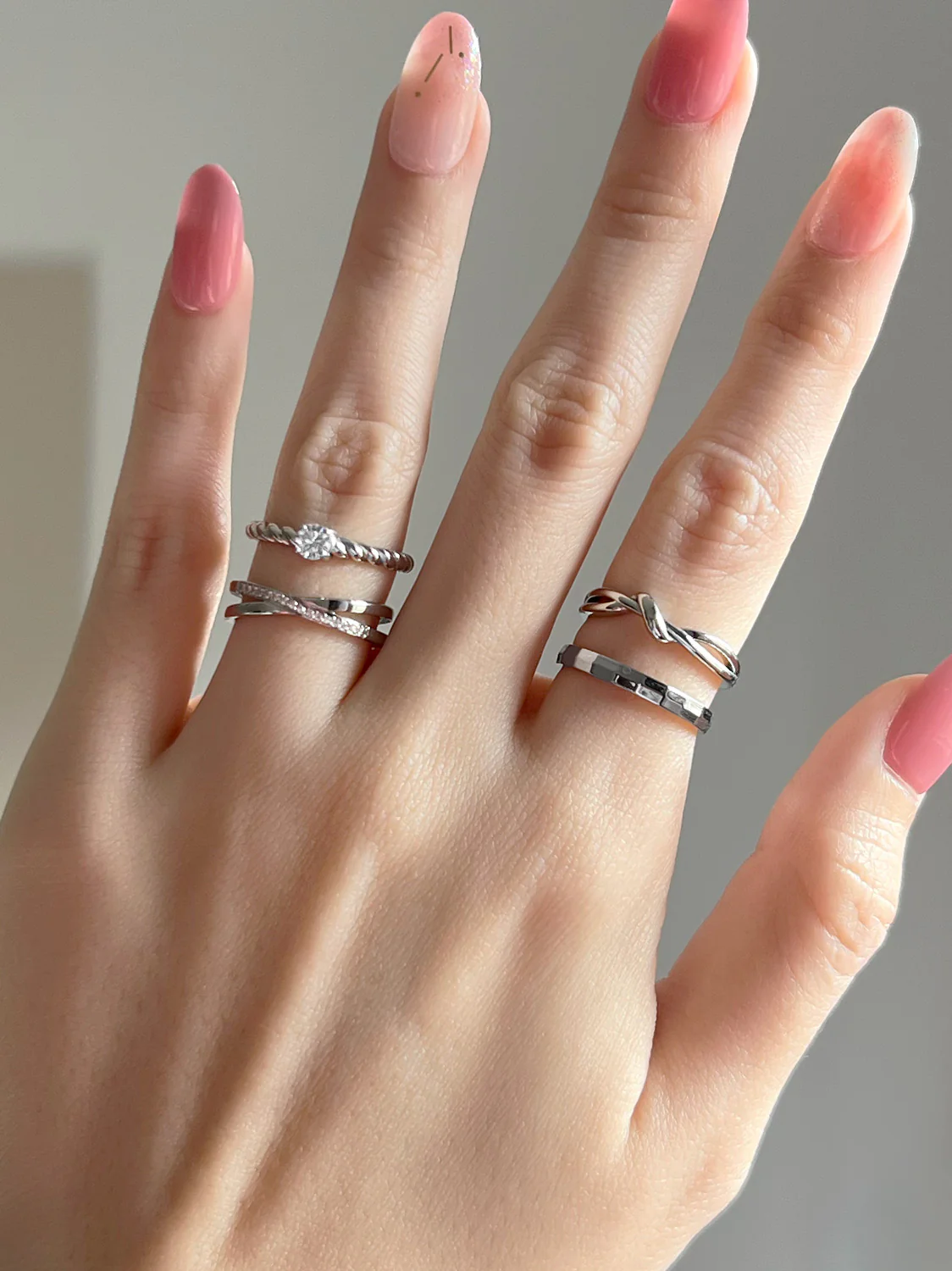 Intersect Ring with Gemstones, Stainless Steel - Silver - Image 6