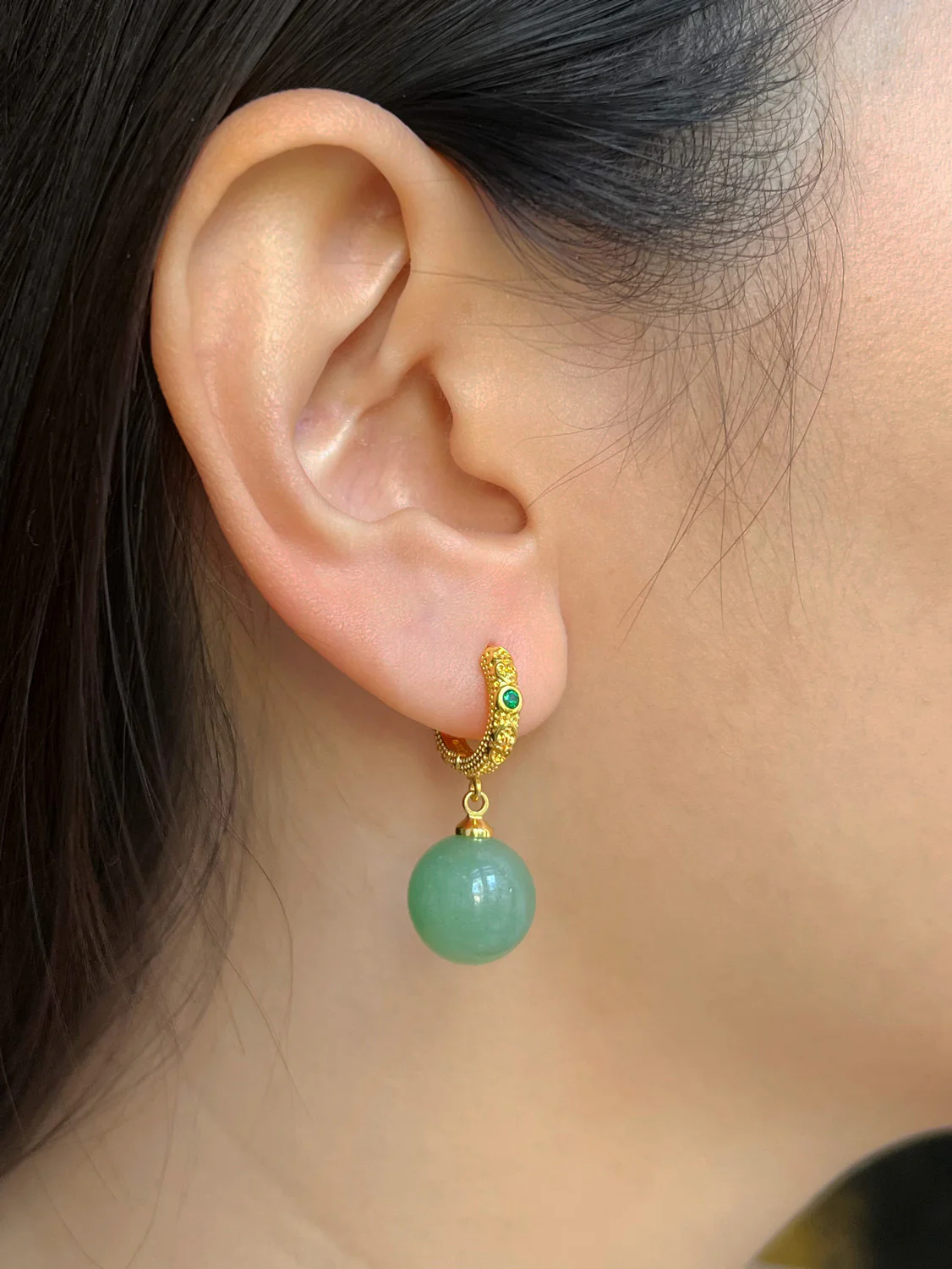 Intricate Huggies, S925 - Gold, Green Aventurine - Image 2