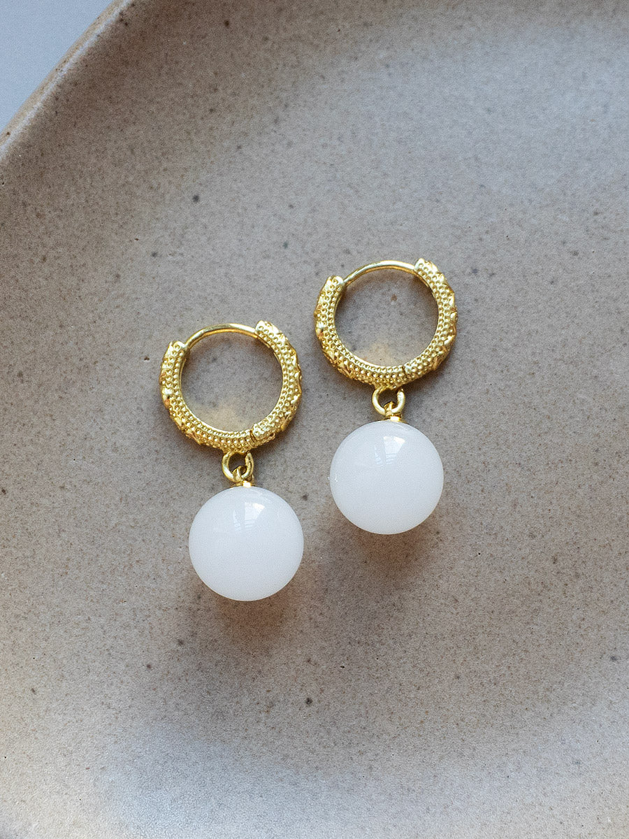 Intricate Huggies, S925 - Gold, White Jade - Image 2
