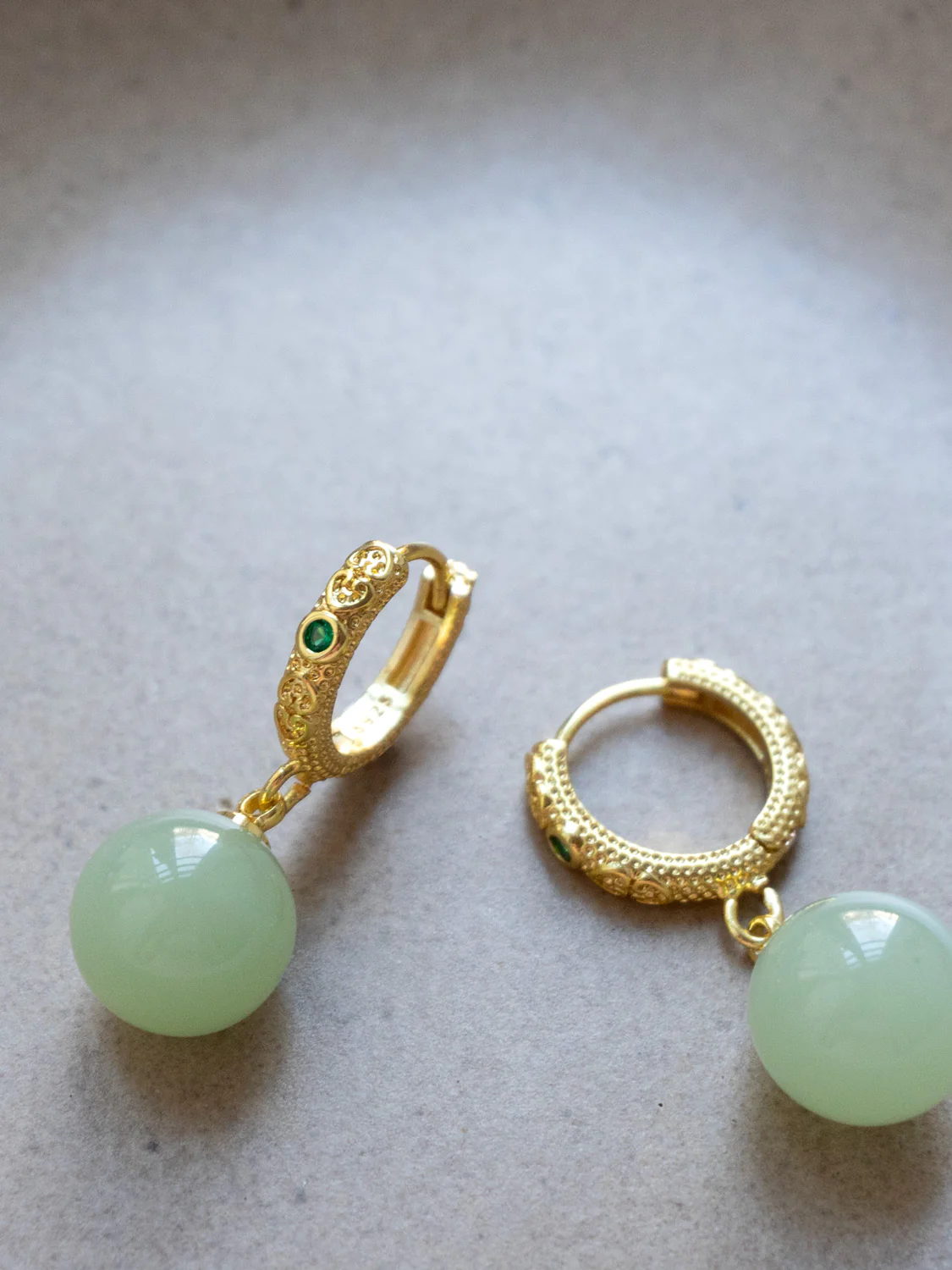 Intricate Huggies, S925 - Gold, White Jade - Image 4