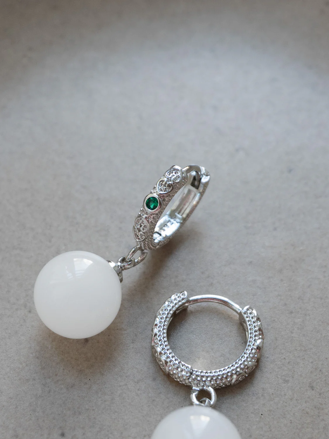 Intricate Huggies, S925 - Silver, White Jade - Image 2