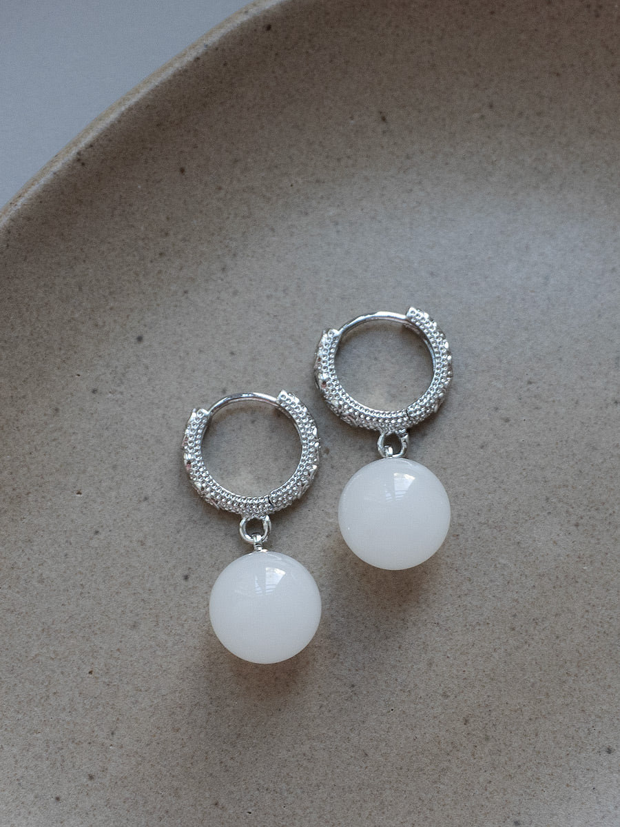 Intricate Huggies, S925 - Silver, White Jade - Image 4
