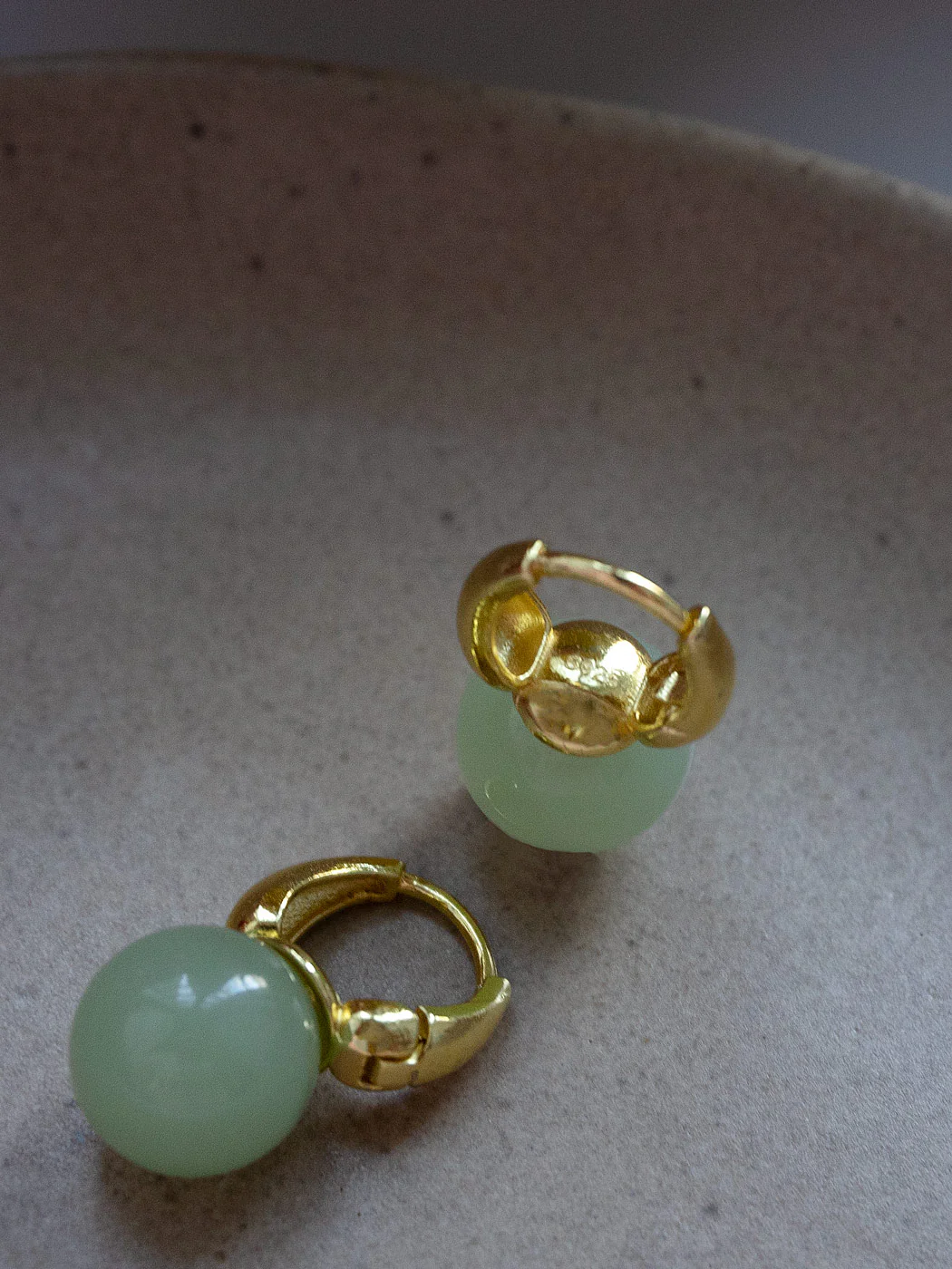 Jade Ball Mini Hoops, S925 - Silver, Light Green - Image 5