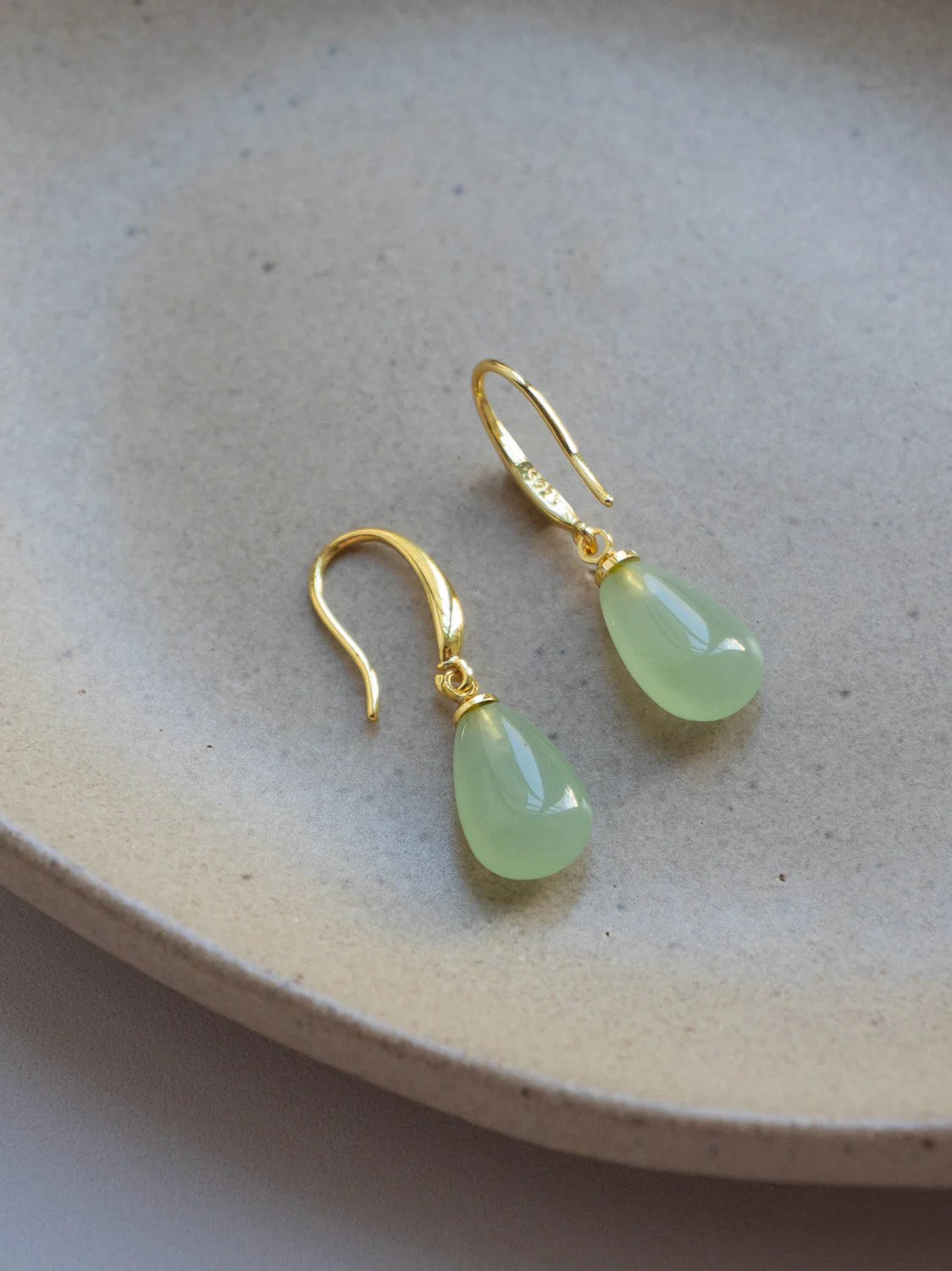 Jade Droplet Earrings, S925 - Gold - Image 2
