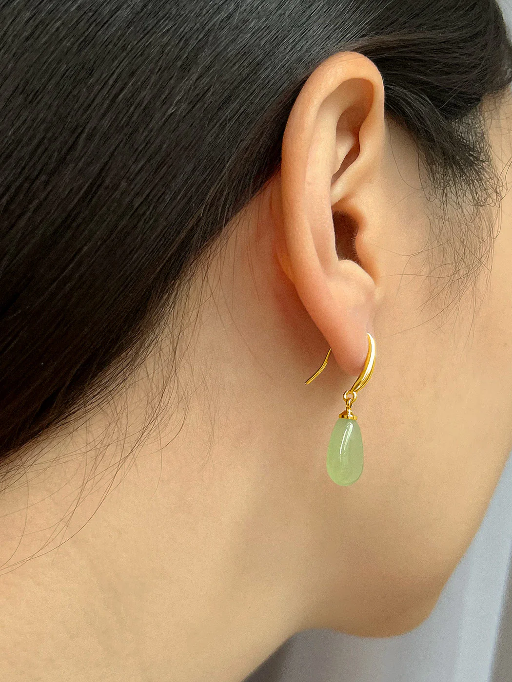 Jade Droplet Earrings, S925 - Gold - Image 3