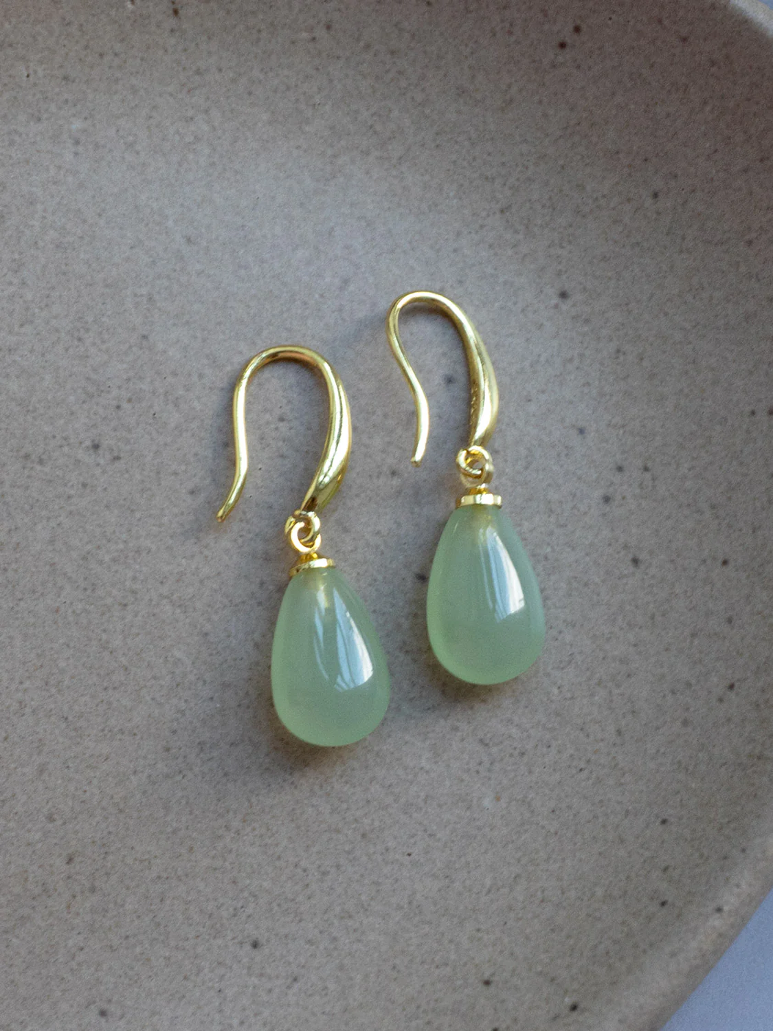 Jade Droplet Earrings, S925 - Gold - Image 4