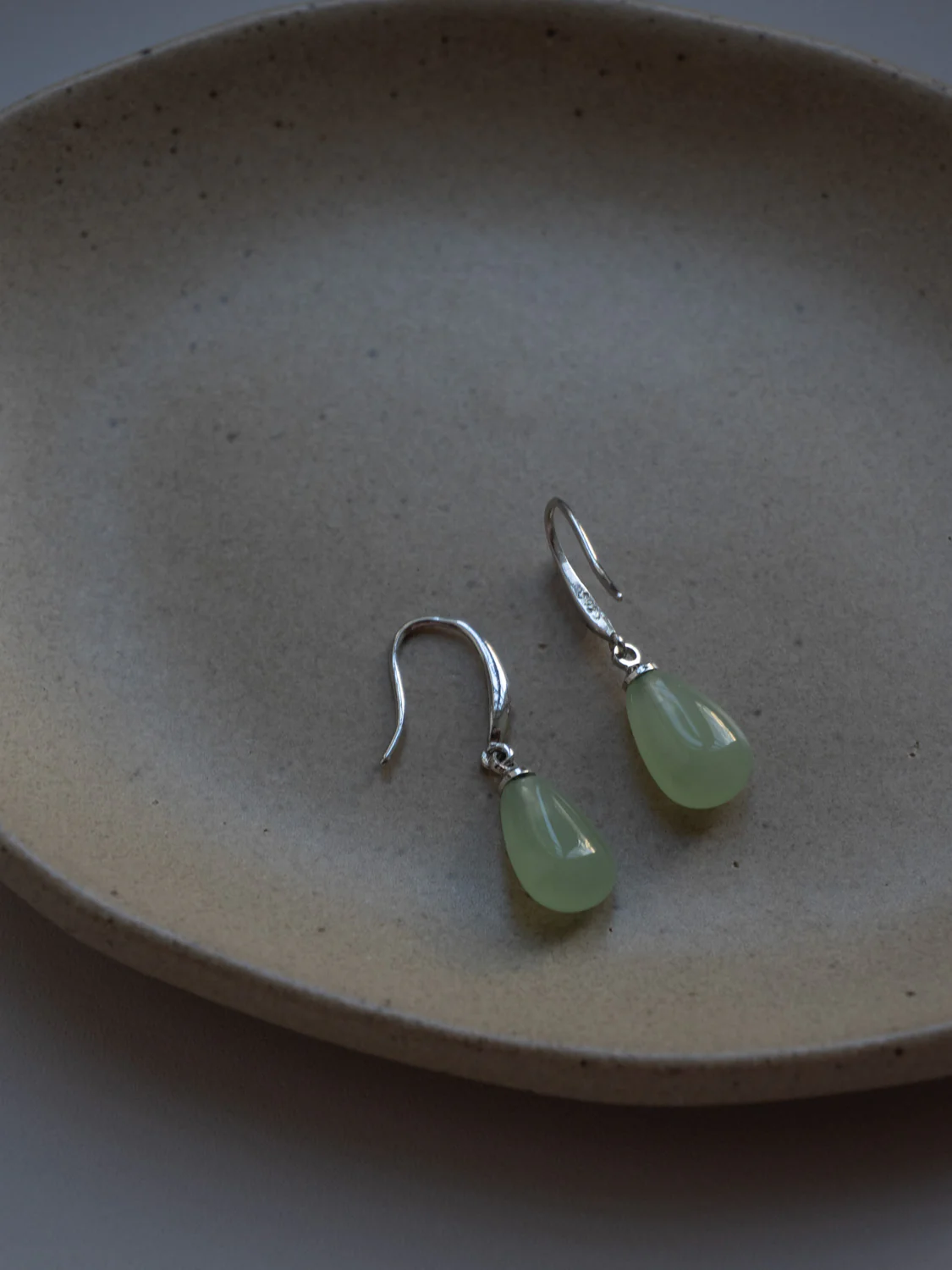 Jade Droplet Earrings, S925 - Silver