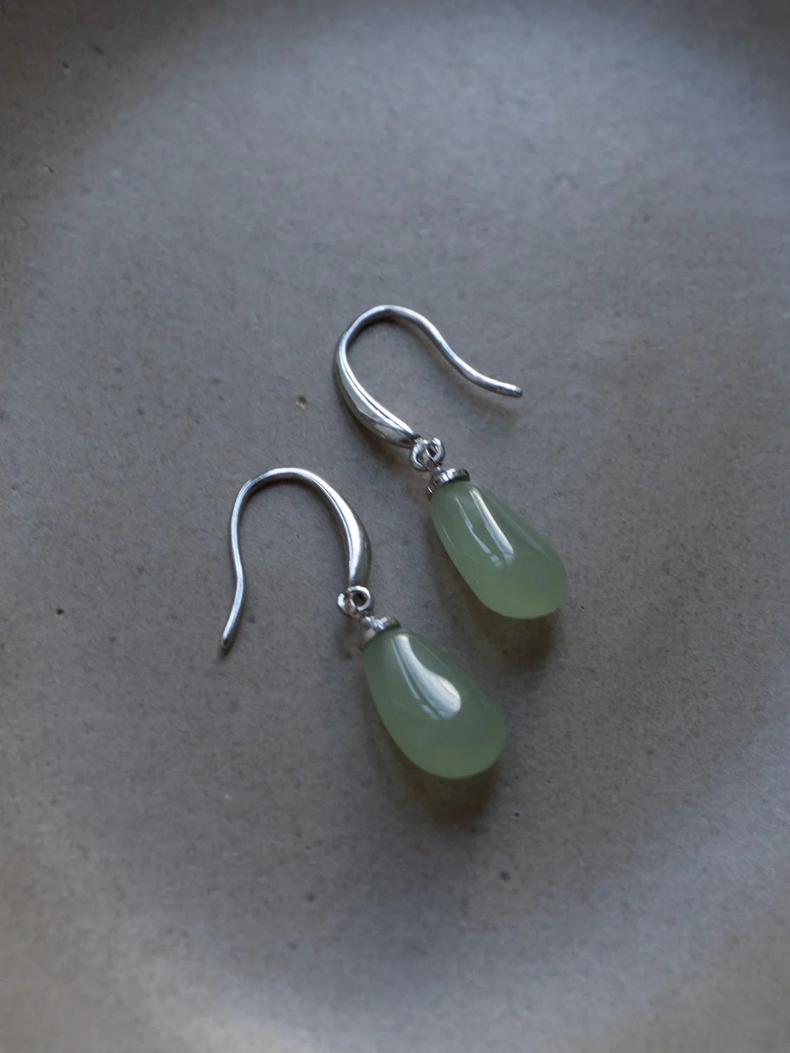 Jade Droplet Earrings, S925 - Silver - Image 2