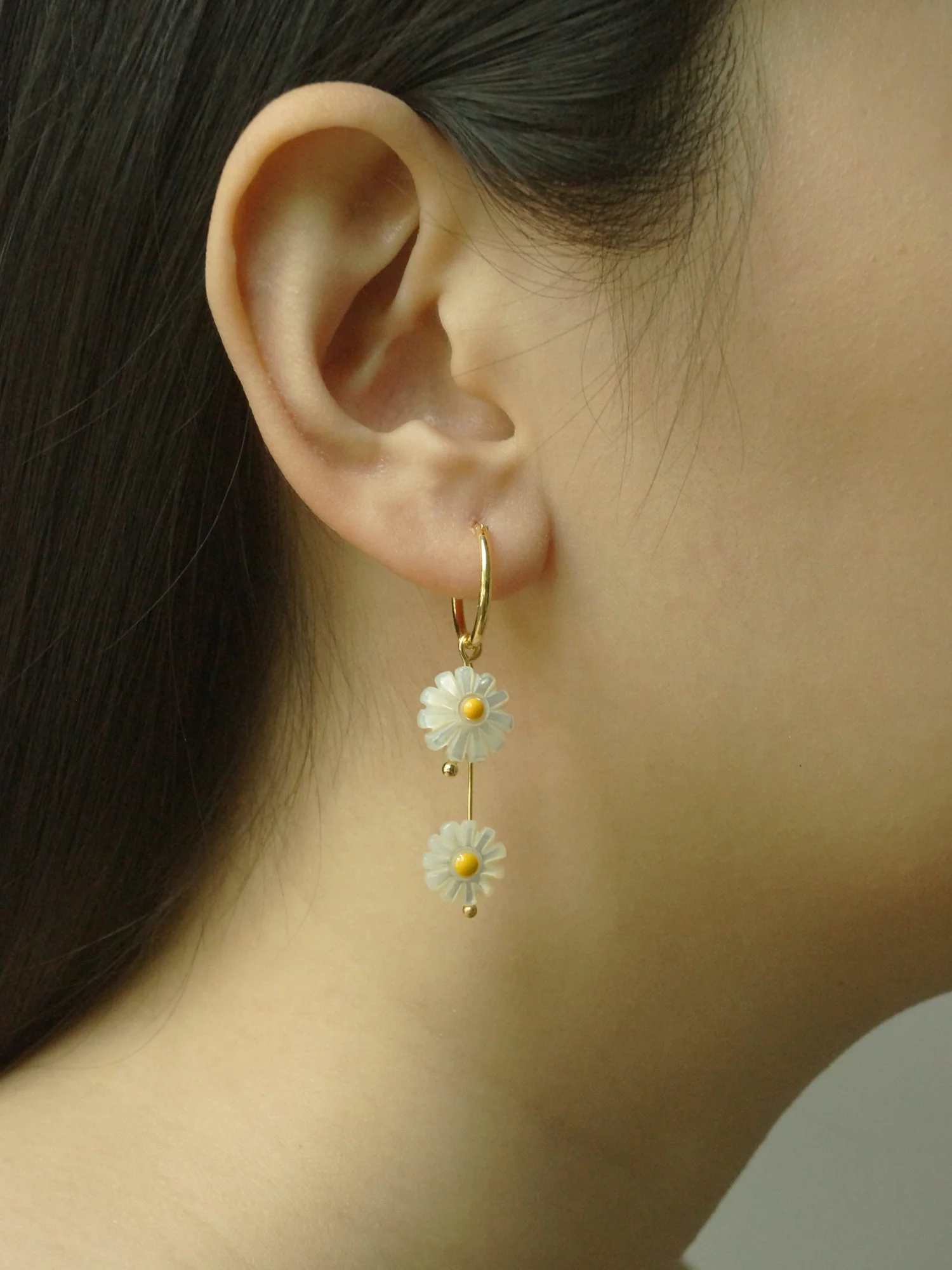 Layered Daisy Hoops - Natural Shell - Image 3