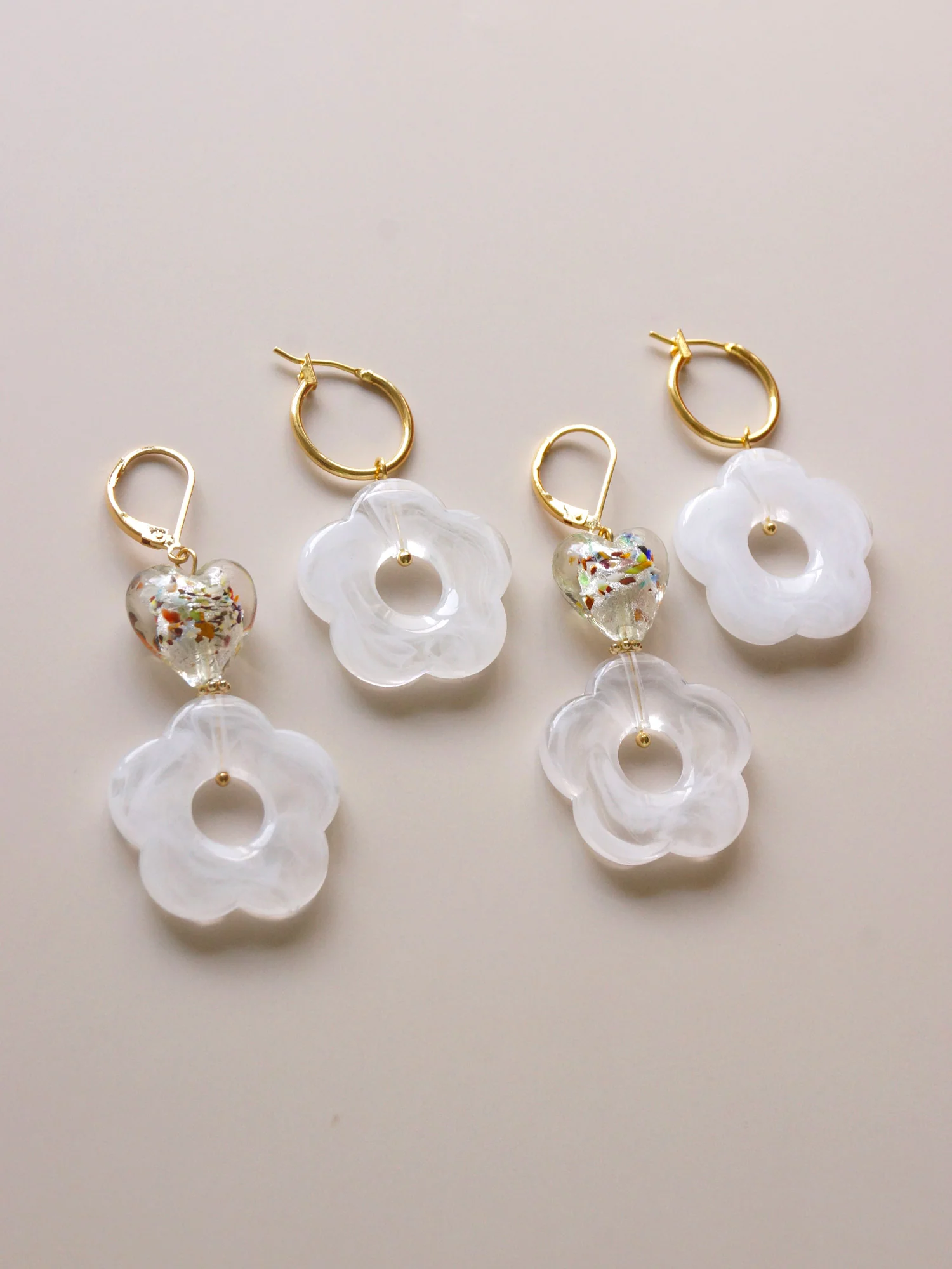 Little Flower Hoops - Marbled White - Image 5