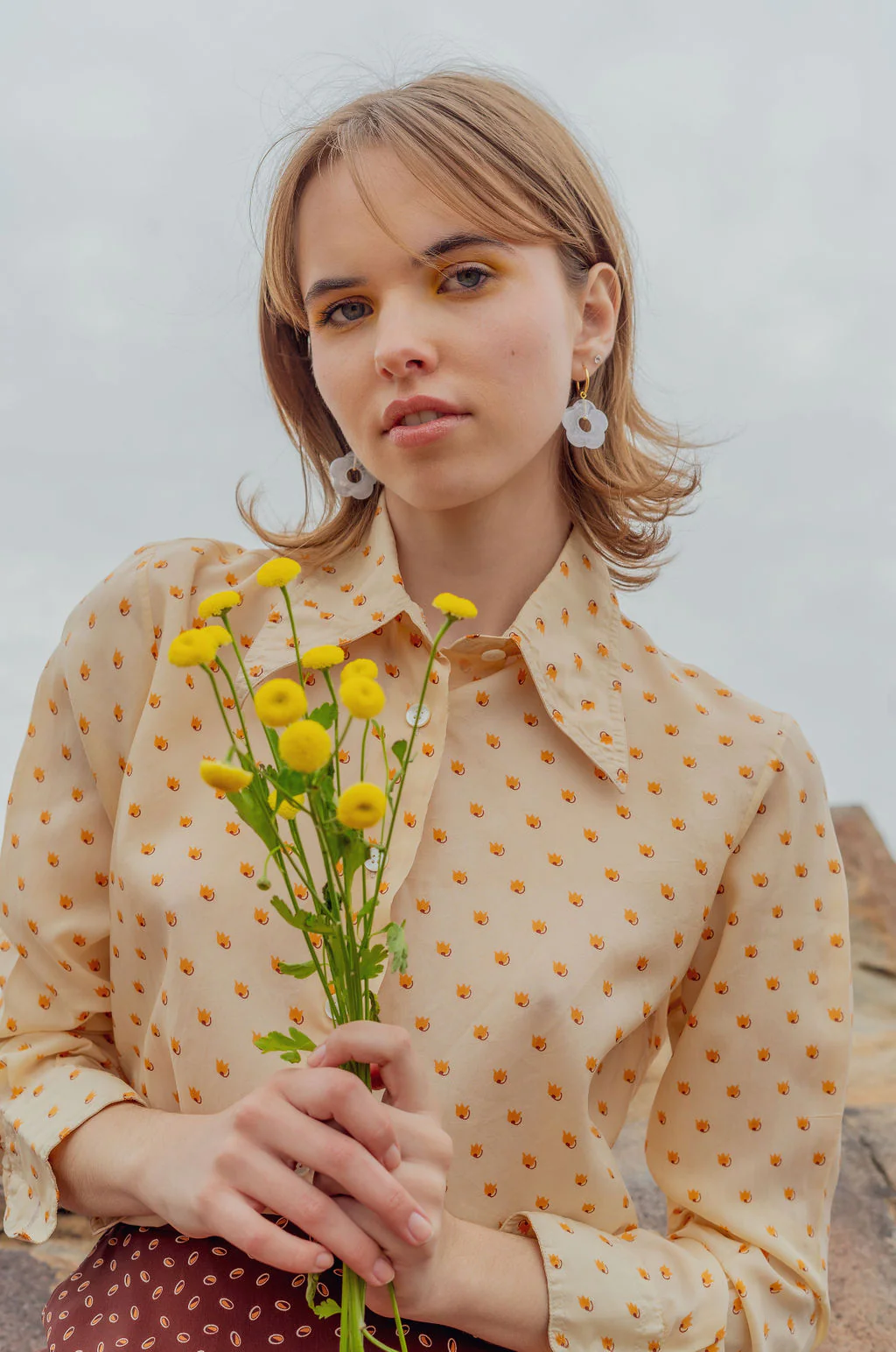 Little Flower Hoops - Marbled White - Image 7