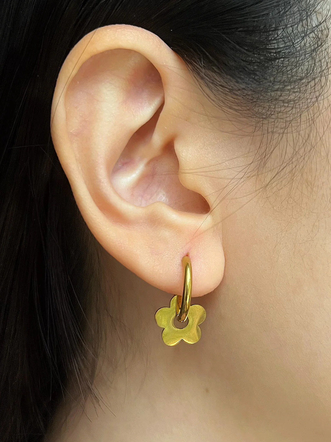 Little Hoops, Stainless Steel - Flower - Image 2