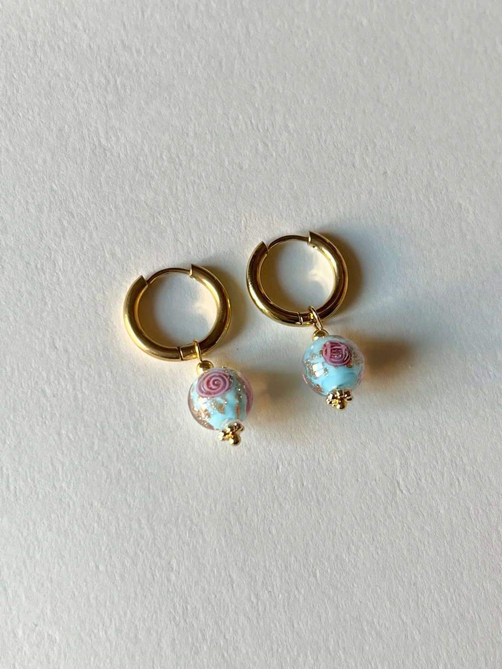 Little Hoops with Eclectic Glass Beads - Aquamarine - Image 3