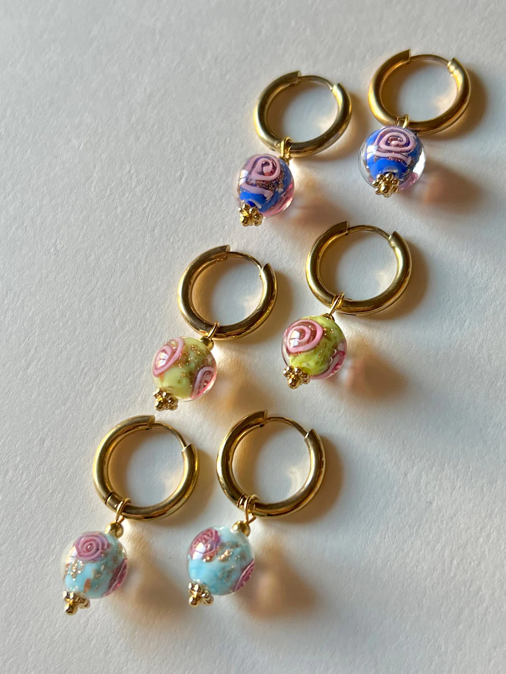 Little Hoops with Eclectic Glass Beads - Aquamarine - Image 5