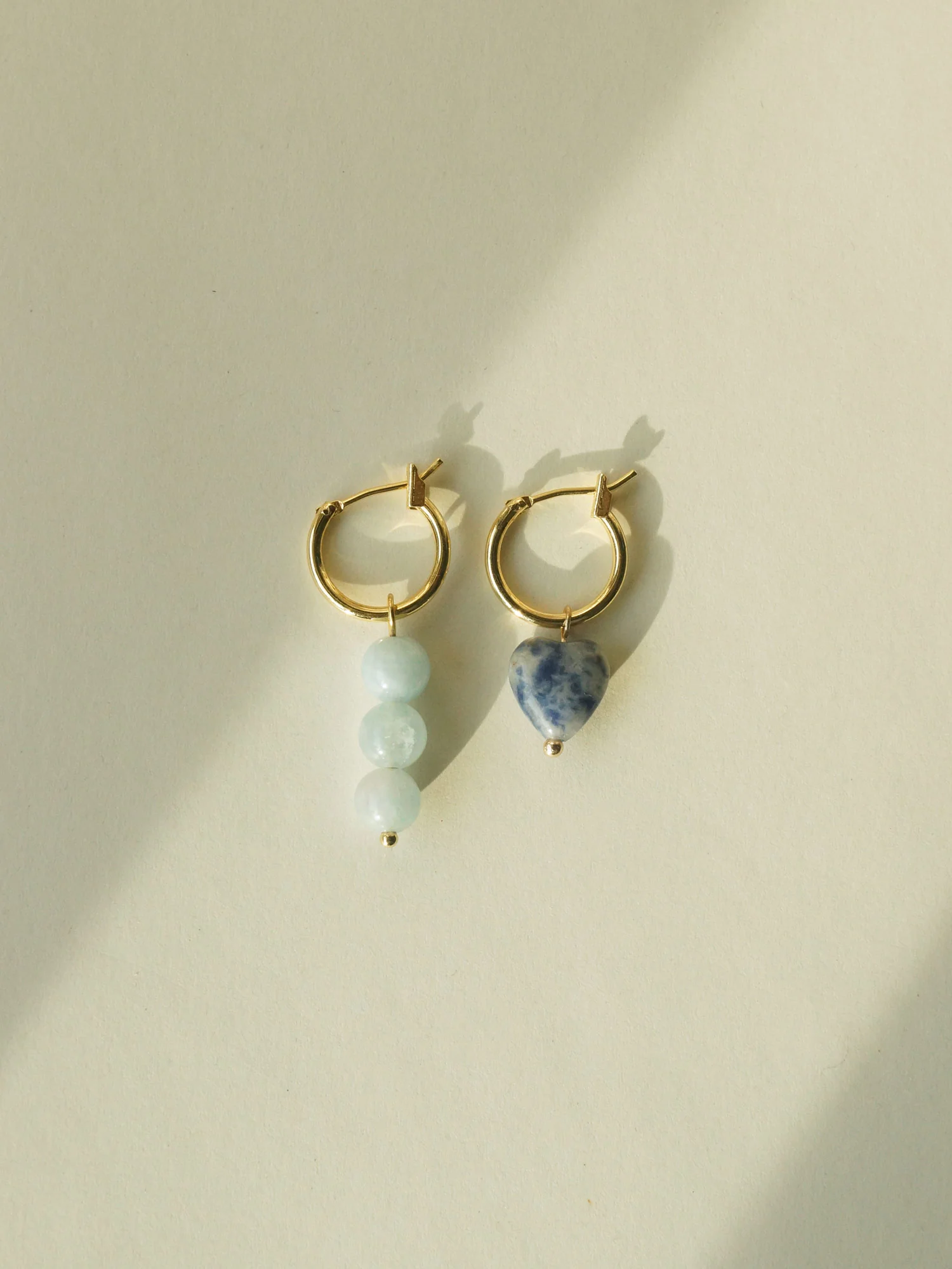 Little Stone Heart Mismatched Hoops - Blue - Image 3