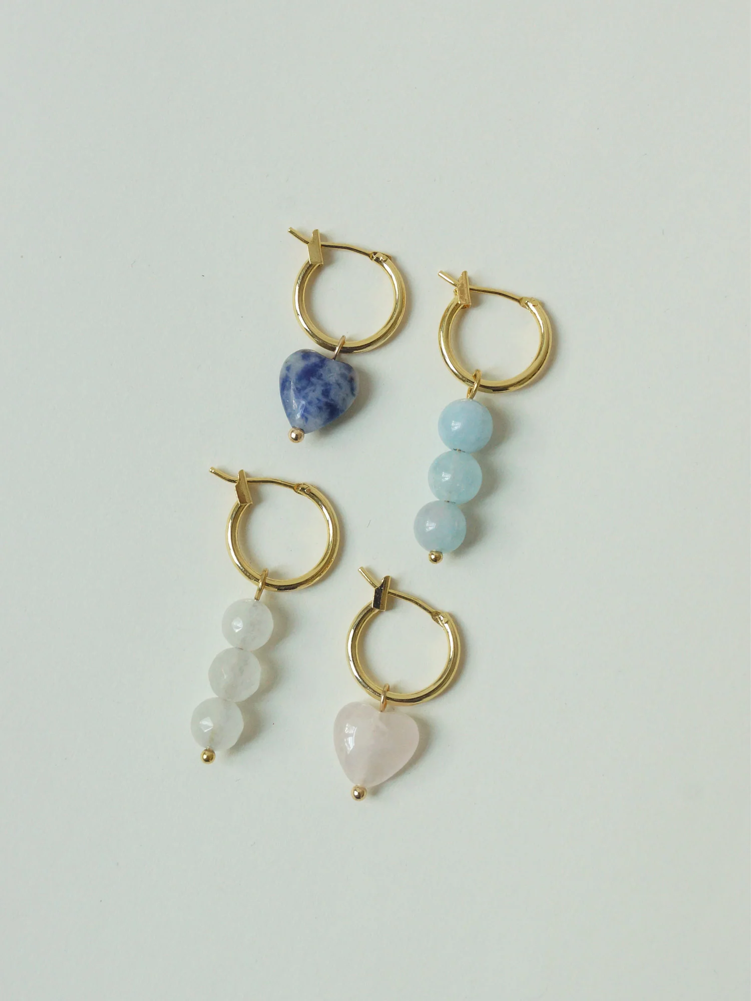 Little Stone Heart Mismatched Hoops - Blue - Image 4