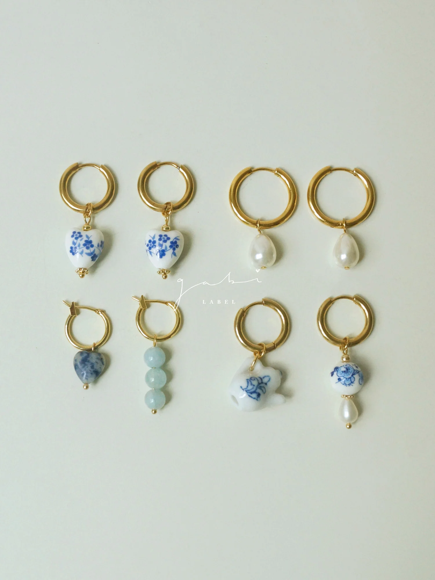 Little Stone Heart Mismatched Hoops - Blue - Image 5