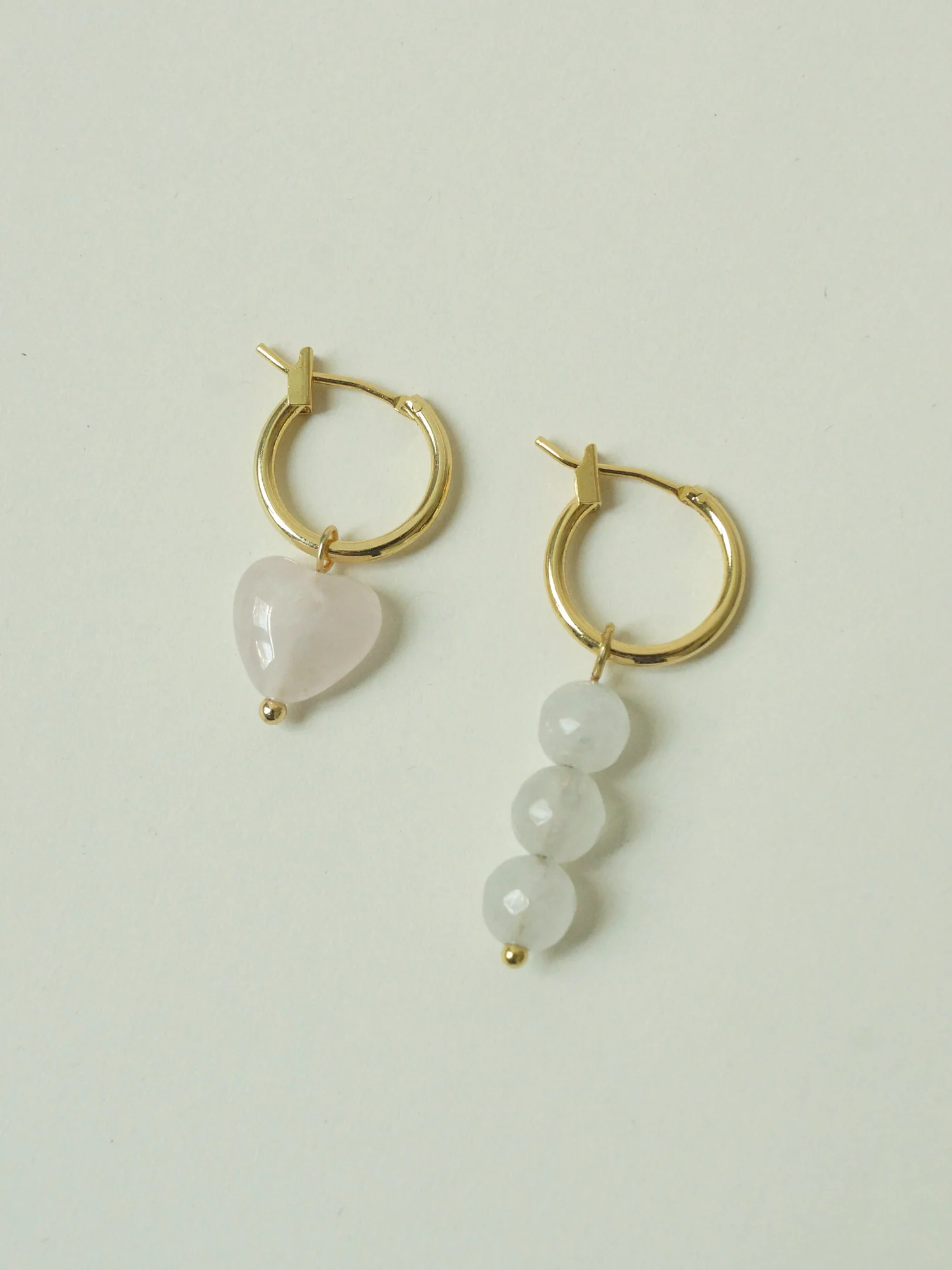 Little Stone Heart Mismatched Hoops - Pink/White - Image 5