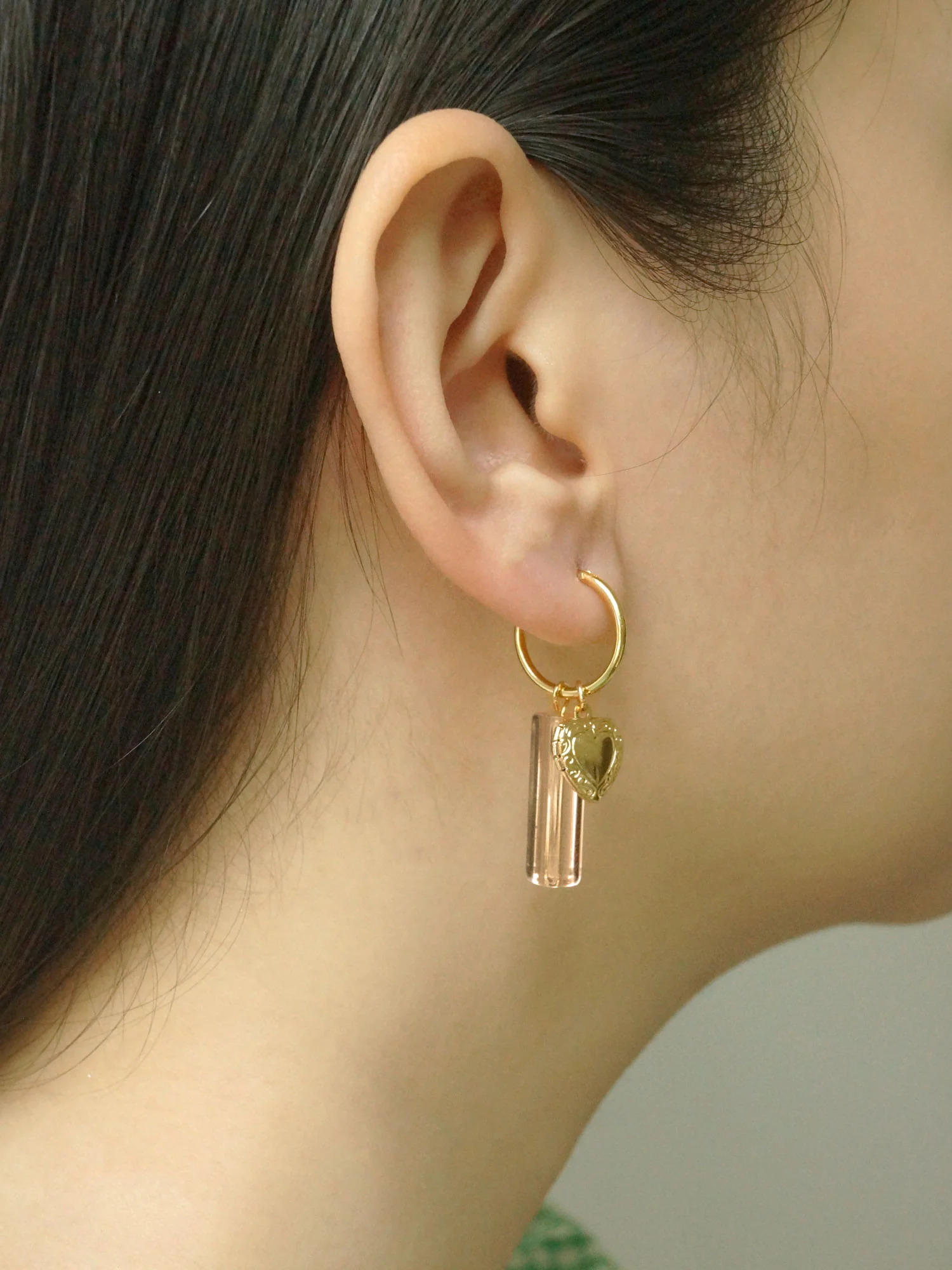 Locket & Glass Dangle Hoops - Clear - Image 3