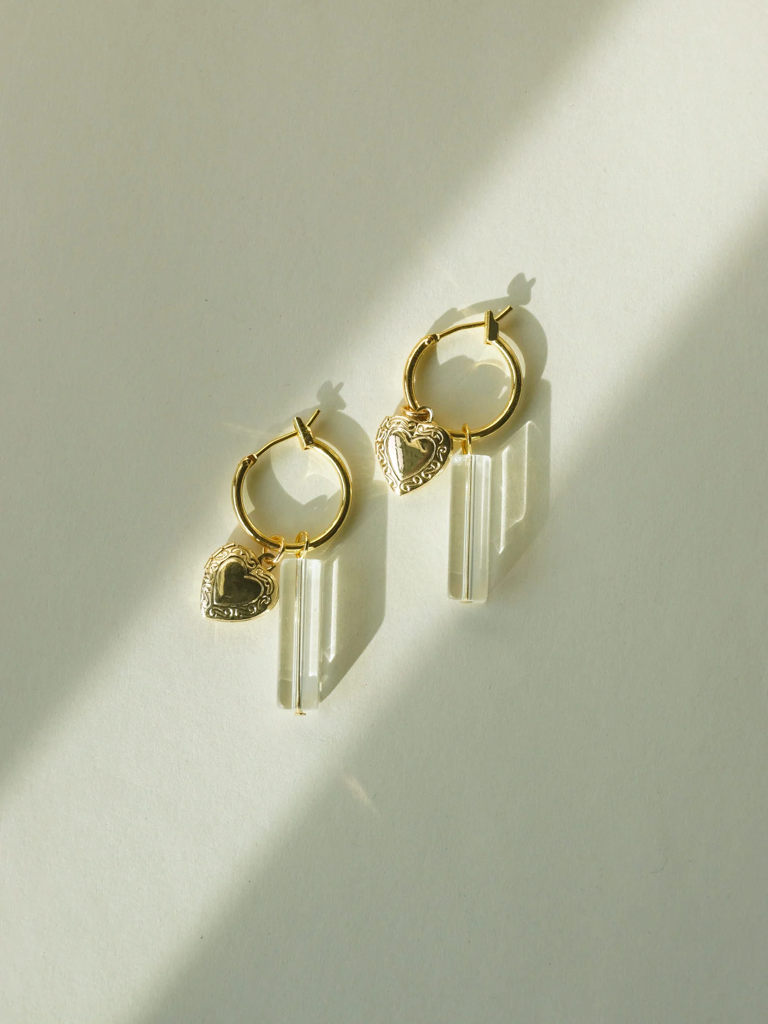 Locket & Glass Dangle Hoops - Clear - Image 4