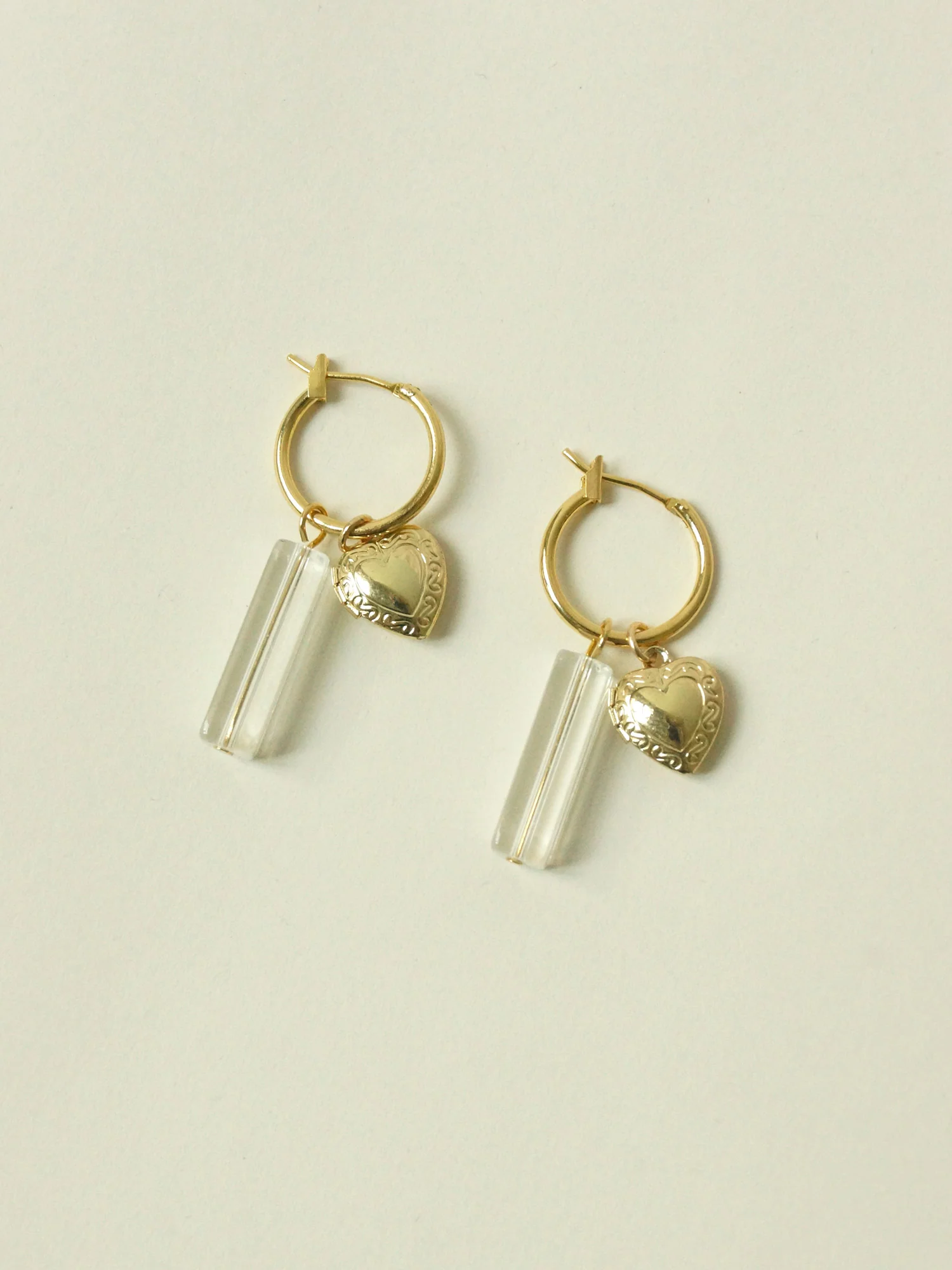 Locket & Glass Dangle Hoops - Clear - Image 5