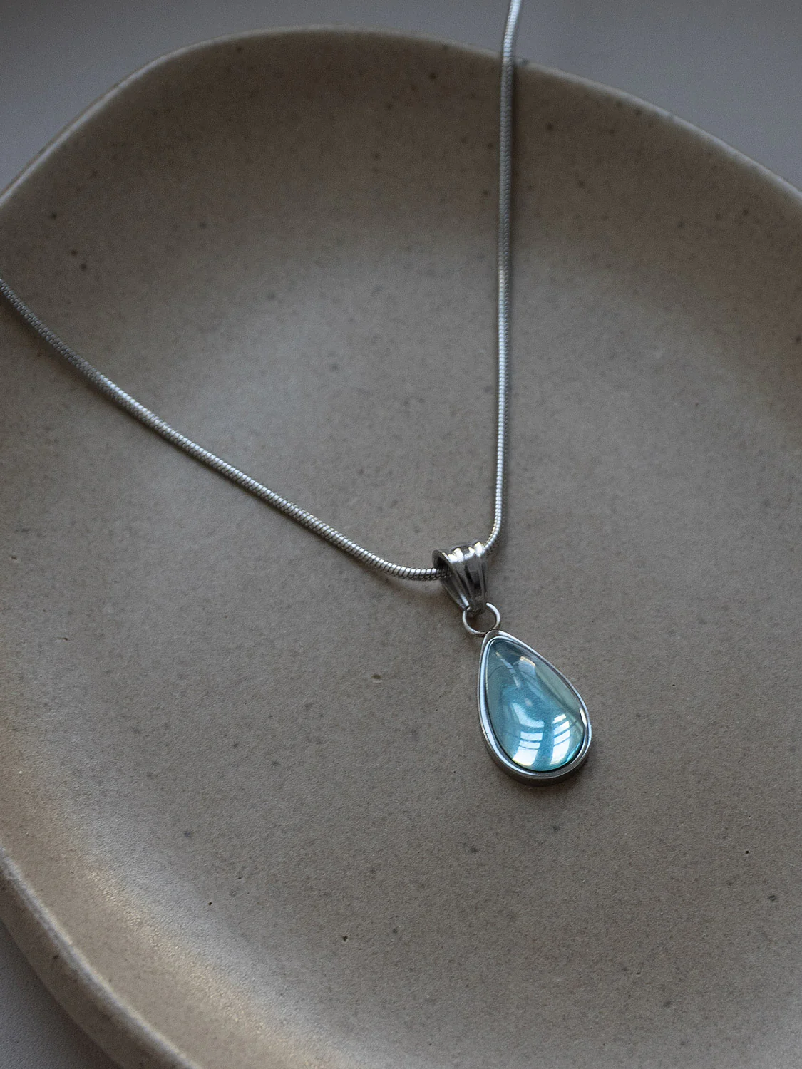 Mermaid Teardrop Silver Necklace - Blue