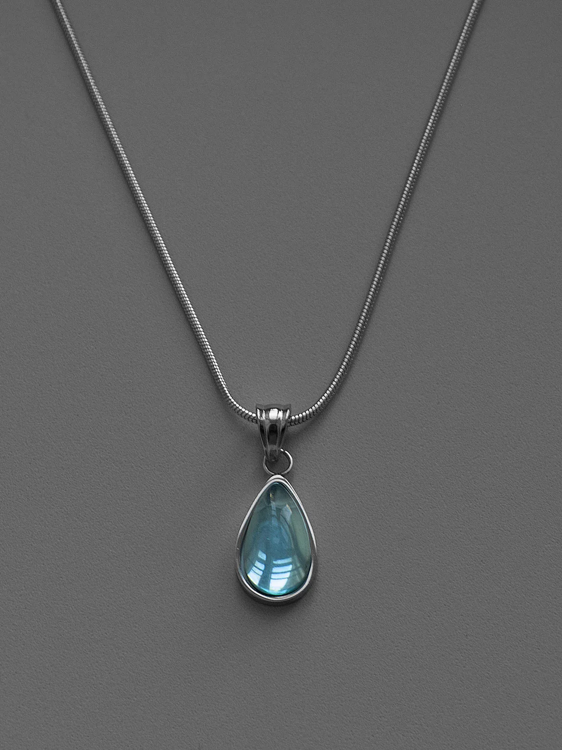 Mermaid Teardrop Silver Necklace - Blue - Image 2