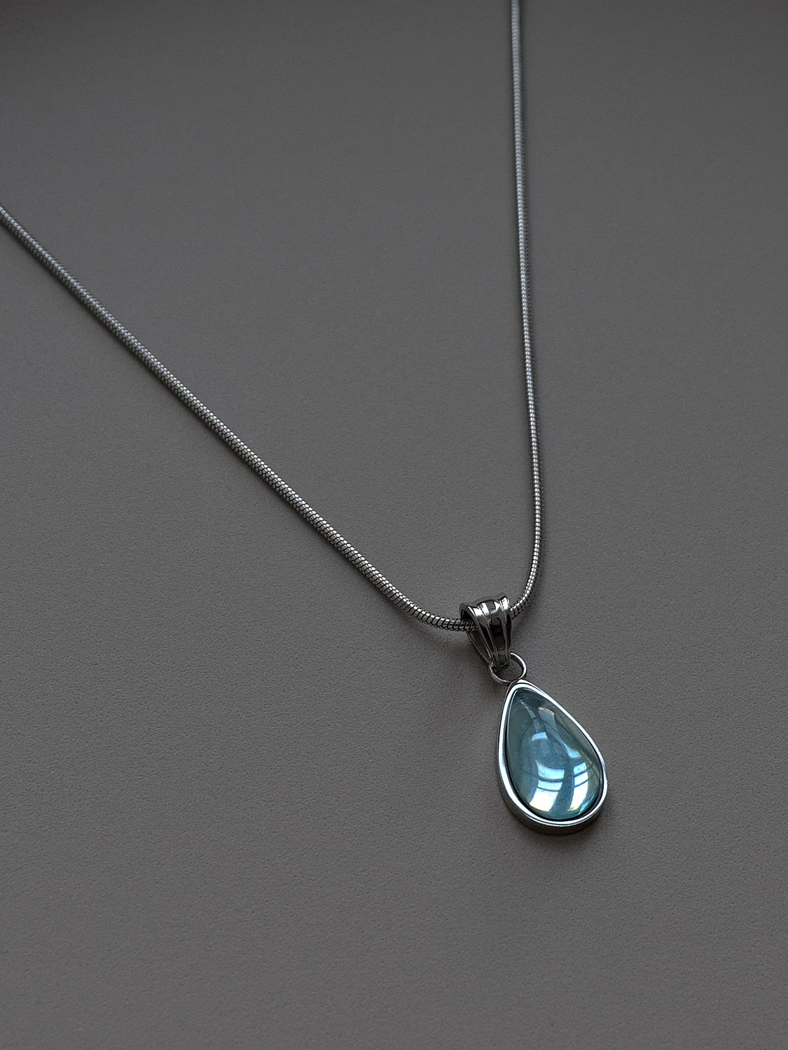 Mermaid Teardrop Silver Necklace - Blue - Image 4