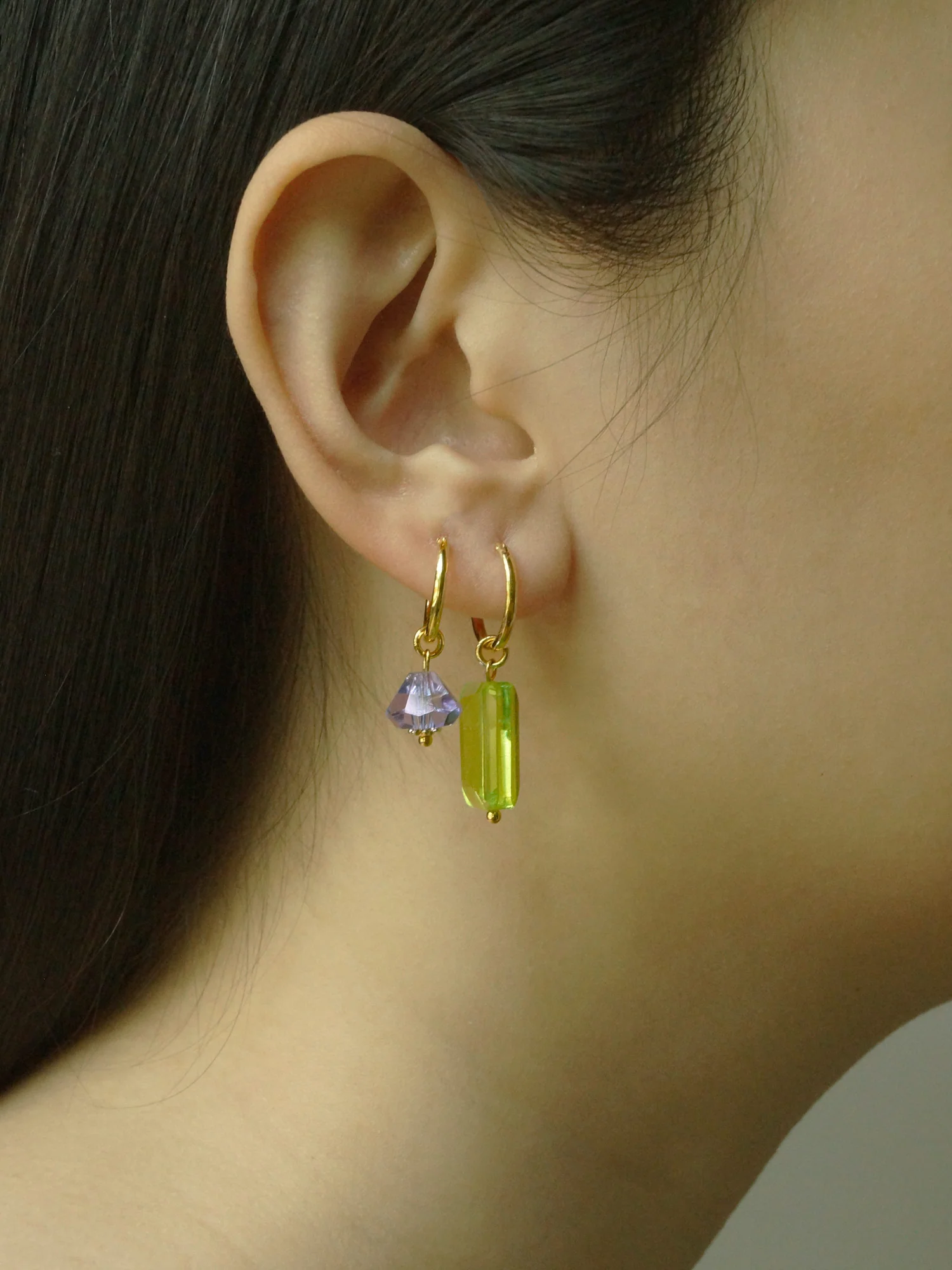 Mismatched Colour Glass Crystal Hoops - Image 3