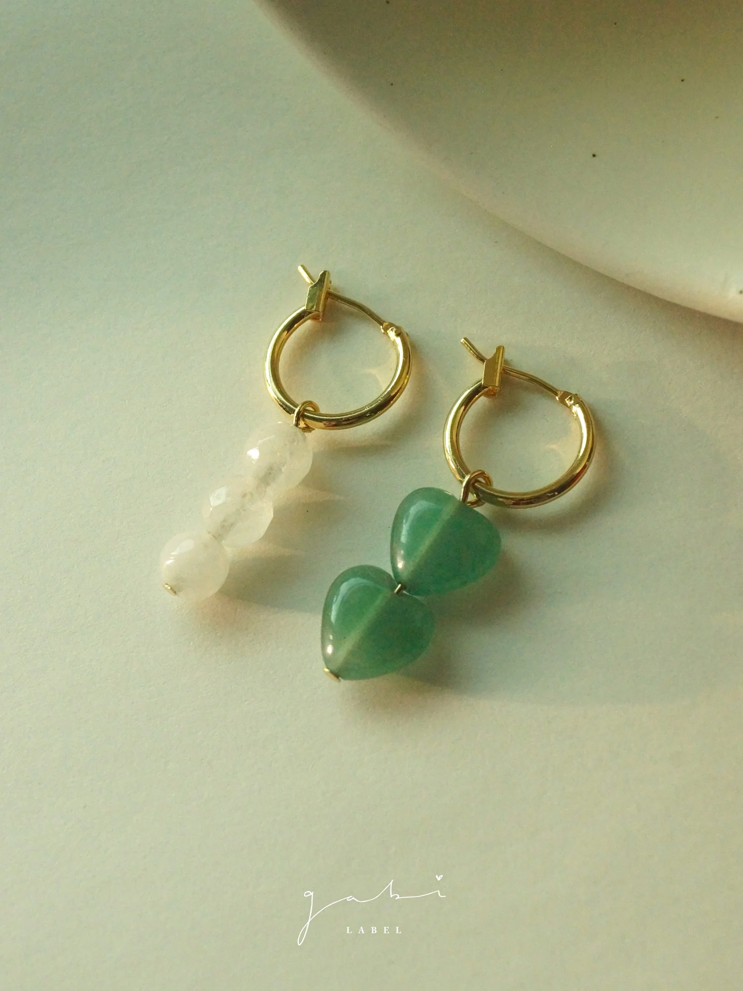 Mismatched Stone Hoop Earrings - Aventurine - Image 3