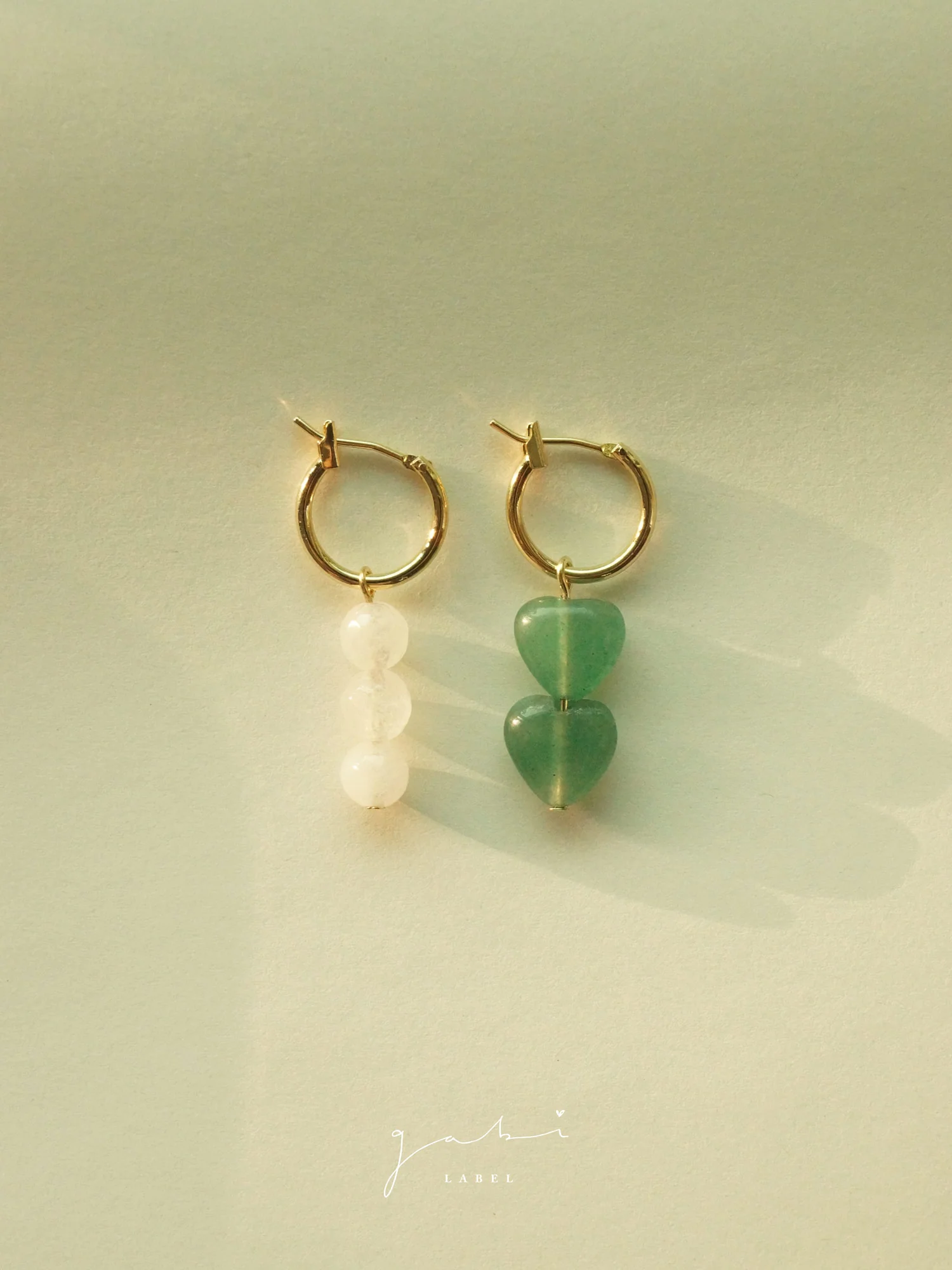 Mismatched Stone Hoop Earrings - Aventurine - Image 4