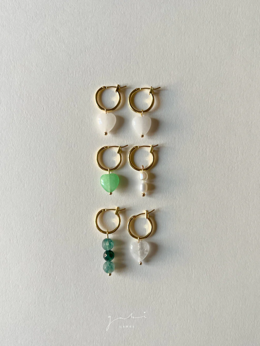 Mismatched Stone Hoop Earrings - Green Jade/Pearls - Image 5