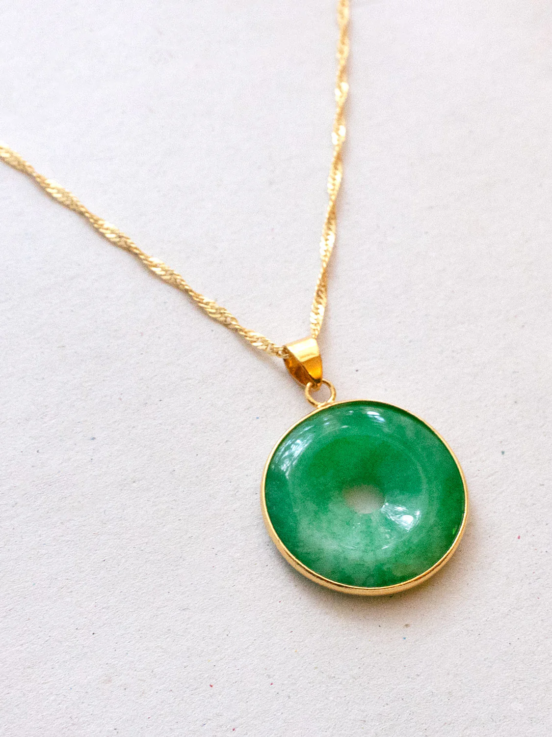 Molten-edged Jade Donut Necklace - Gold - Image 2