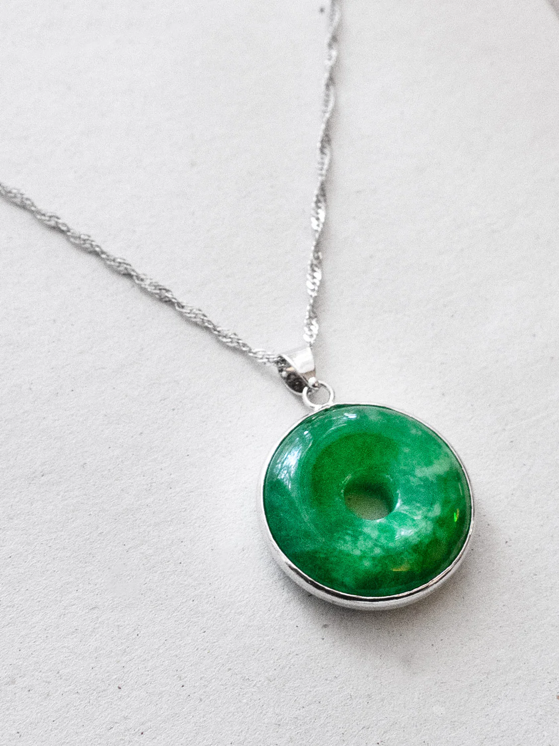 Molten-edged Jade Donut Necklace - Silver - Image 3