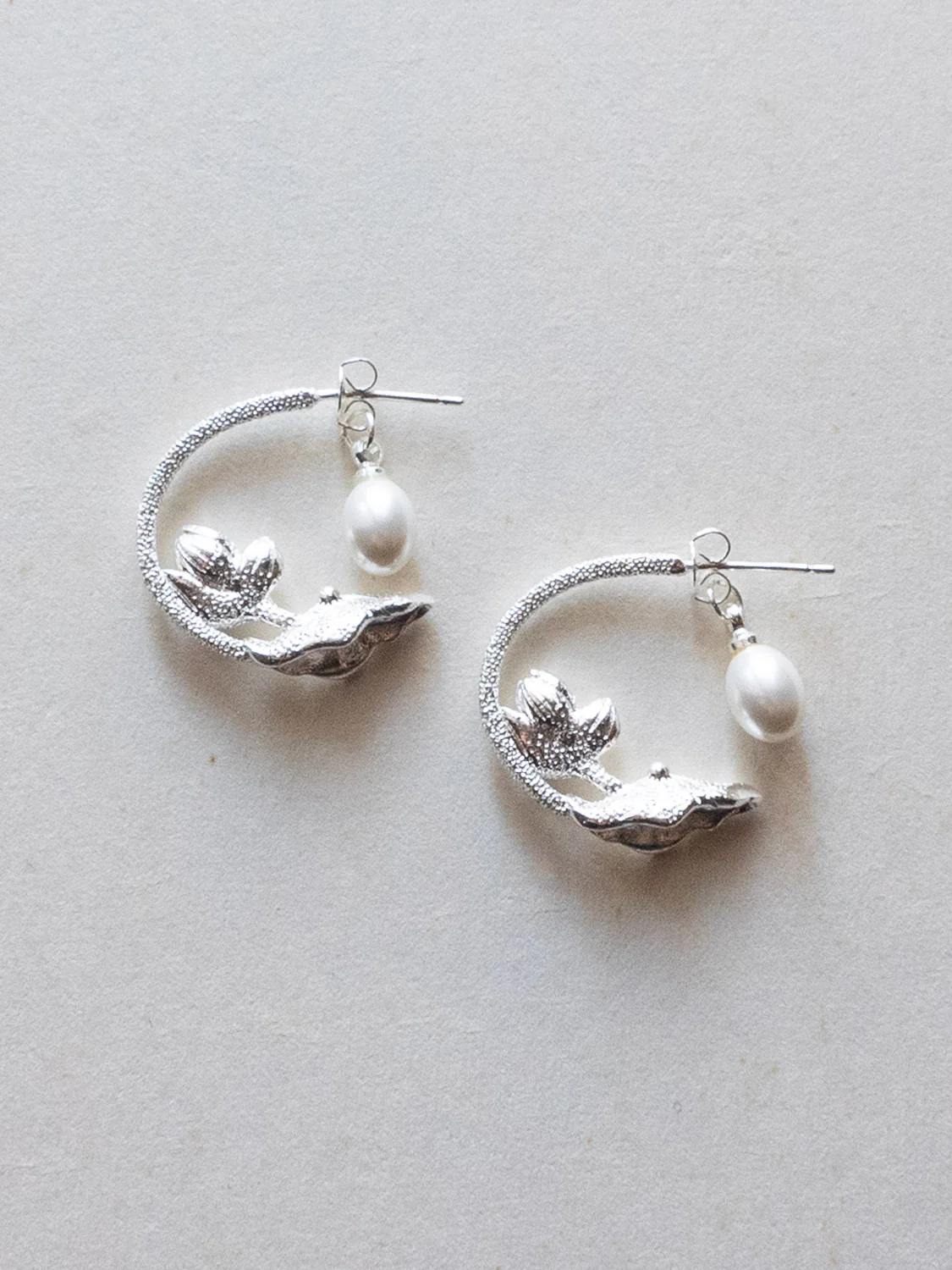 Nature’s Dance Hoops with Freshwater Pearl - White Silver