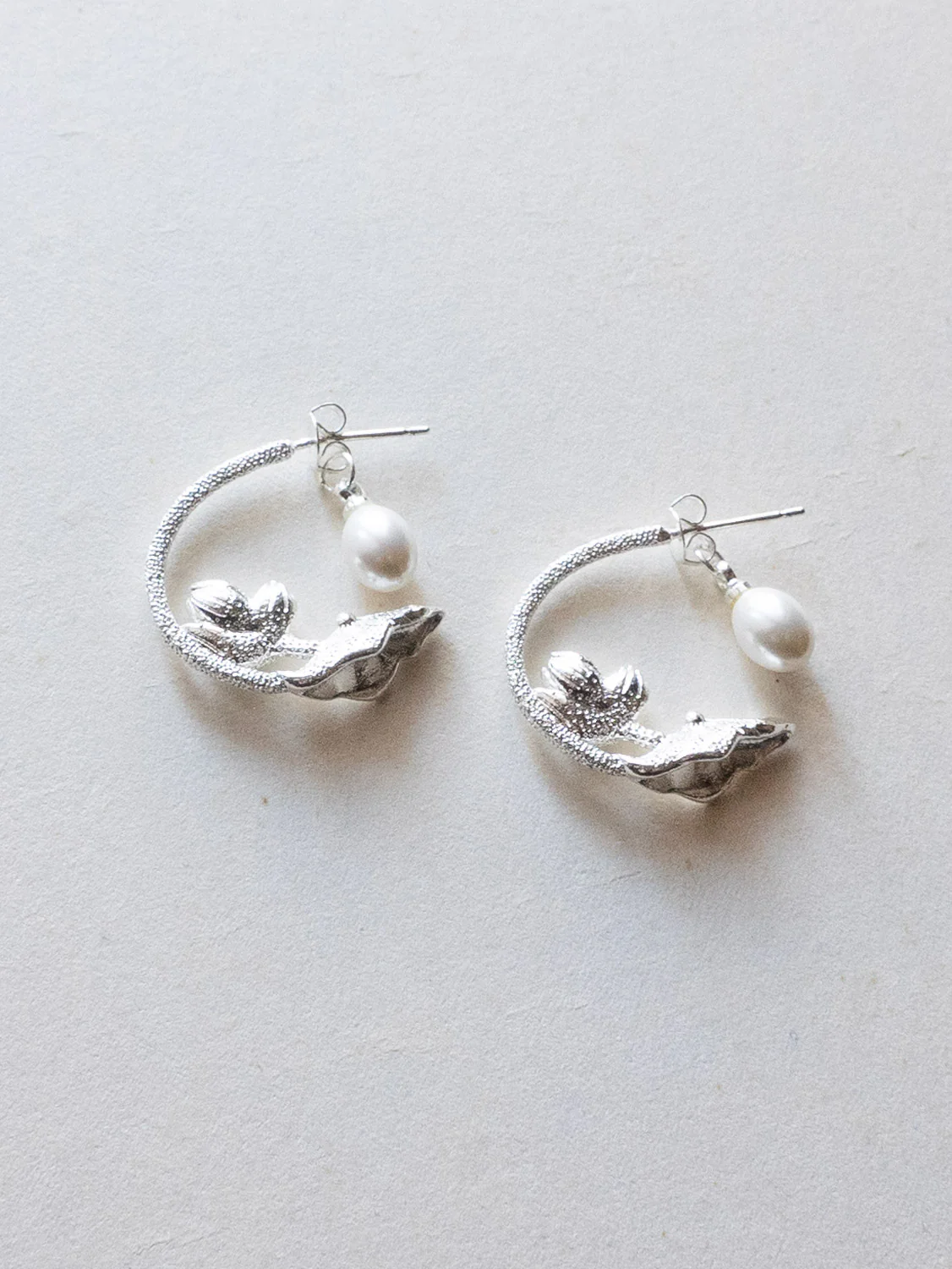 Nature’s Dance Hoops with Freshwater Pearl - White Silver - Image 2