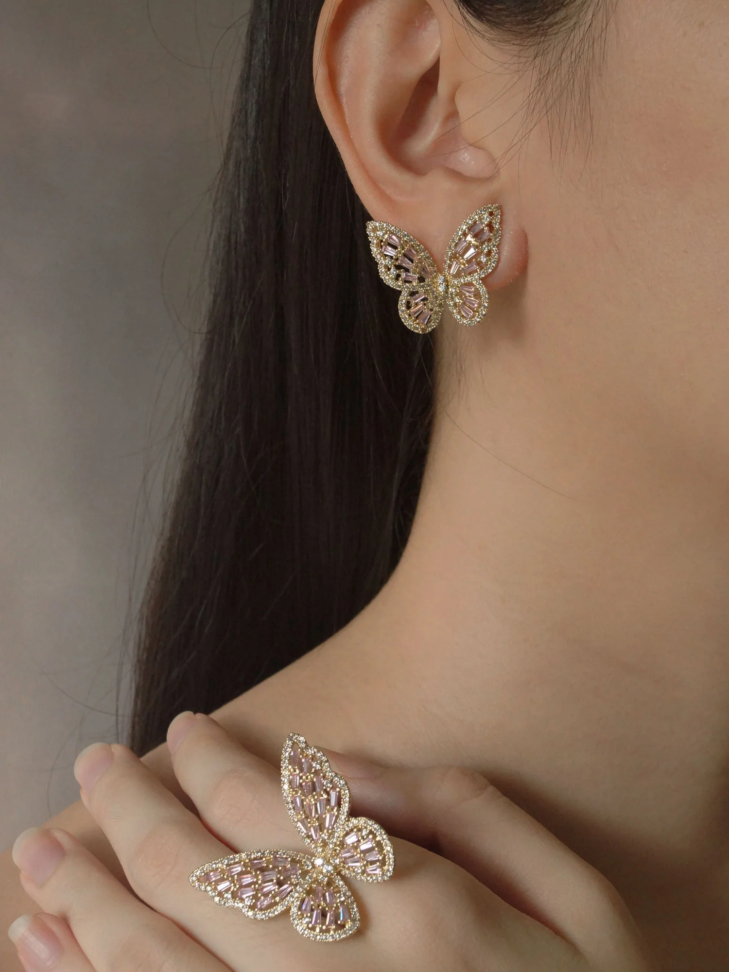OAHU Butterfly Earrings - Pink *Gold-plated S925 Earposts - Image 5