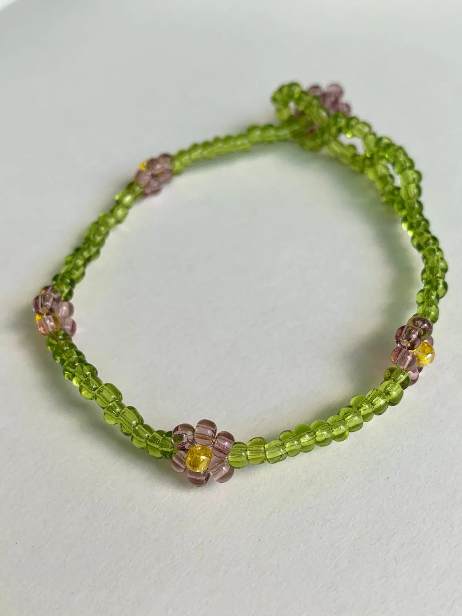 Olive & Purple Flower Beaded Bracelet - Image 2
