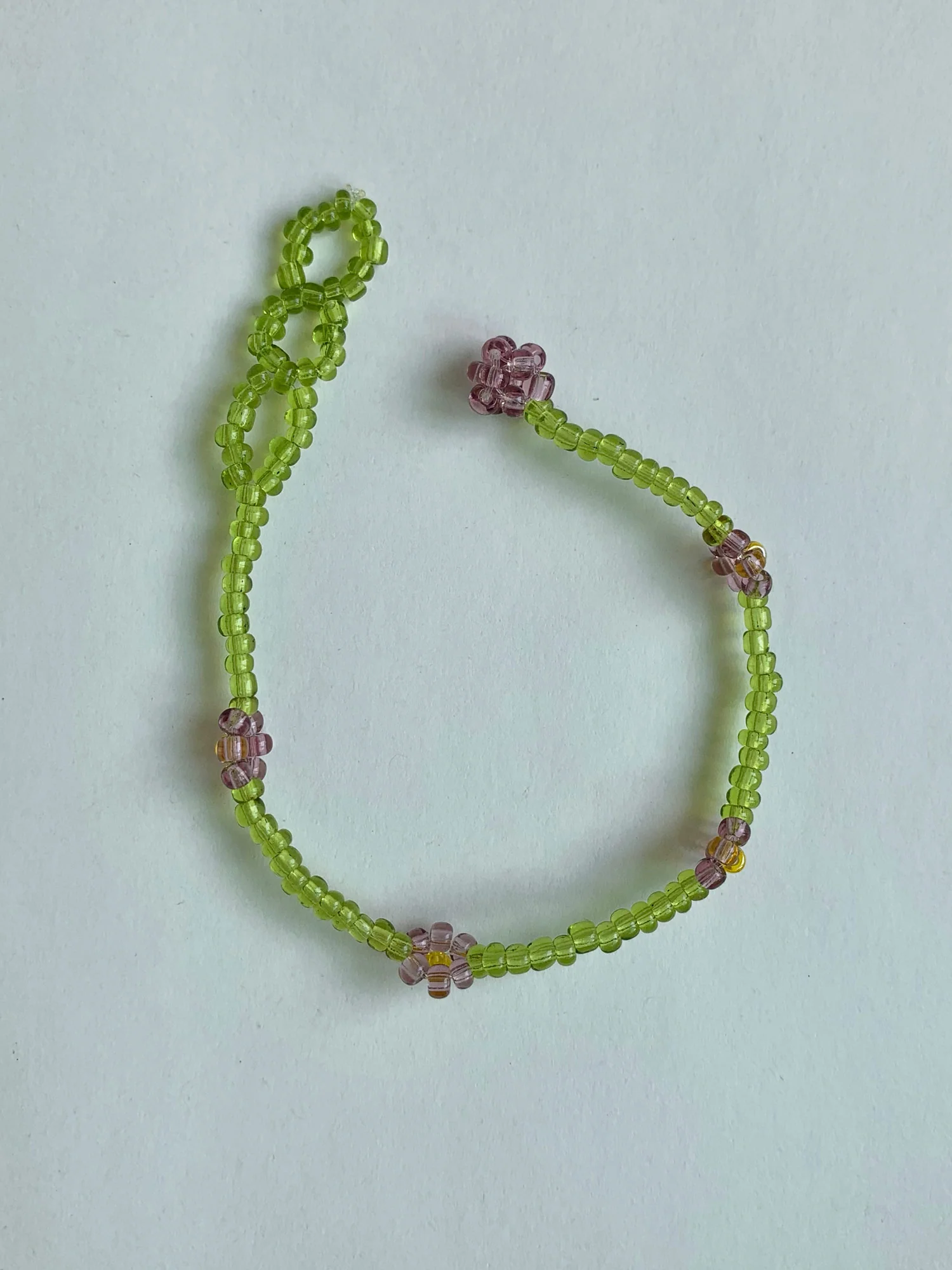 Olive & Purple Flower Beaded Bracelet - Image 3