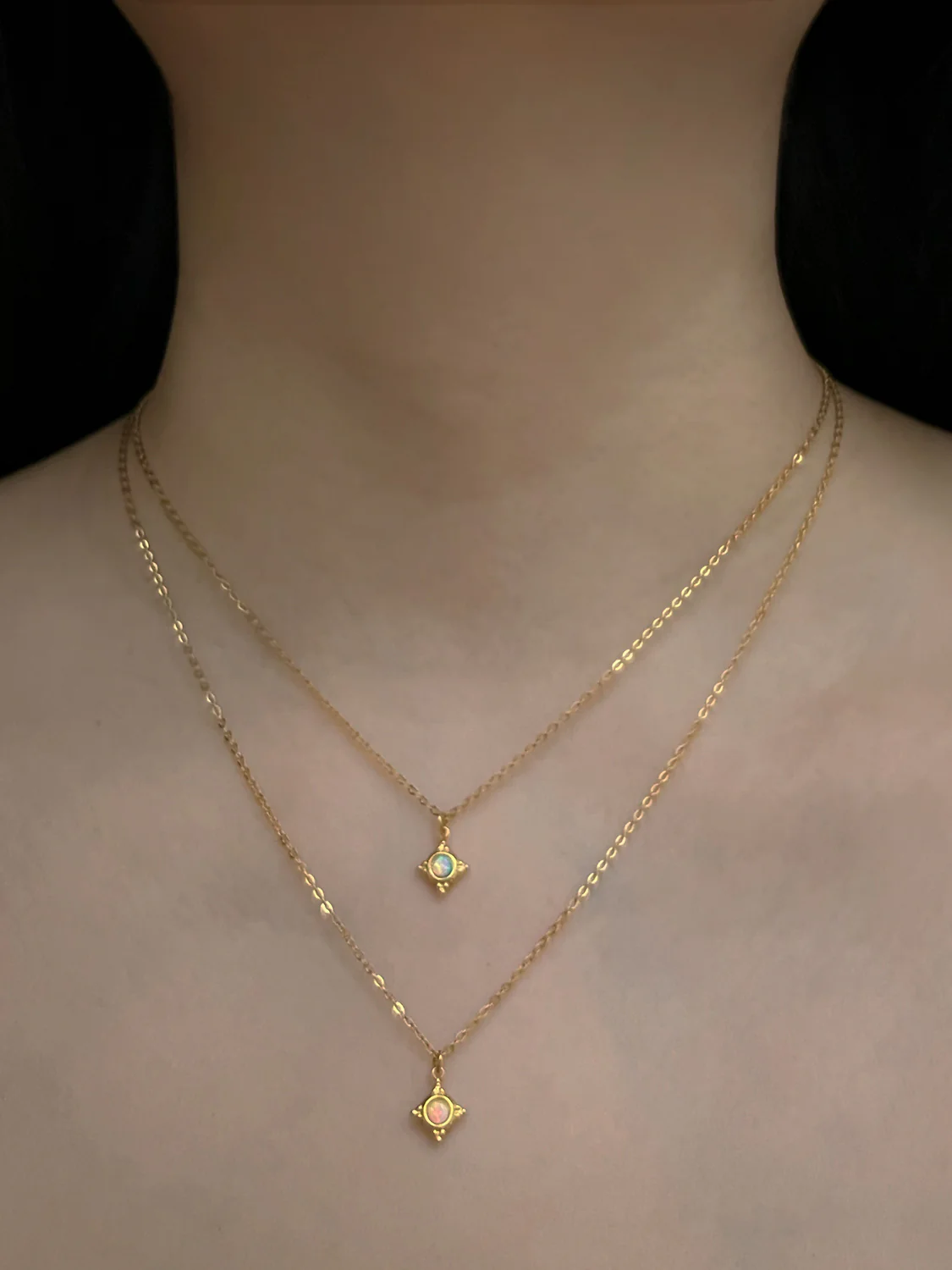 Opal Pendant Necklace - Alabaster Cream, Stainless Steel - Image 4