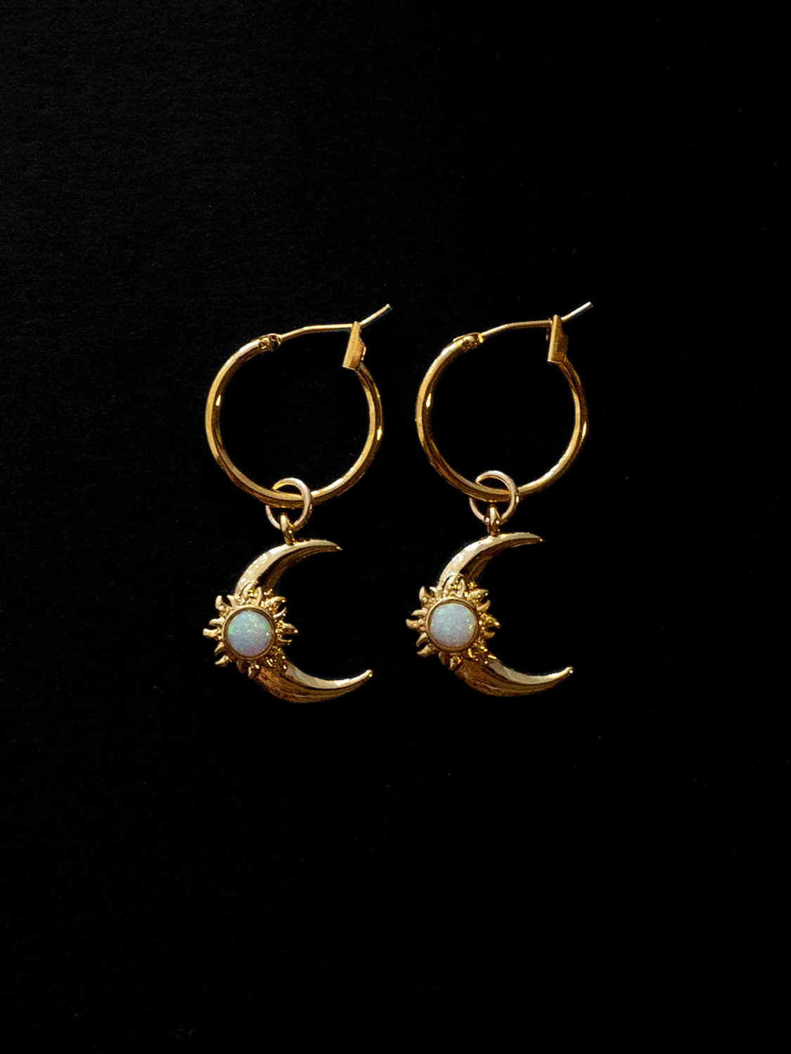 Opalescent Crescent Moon Hoops - Gold