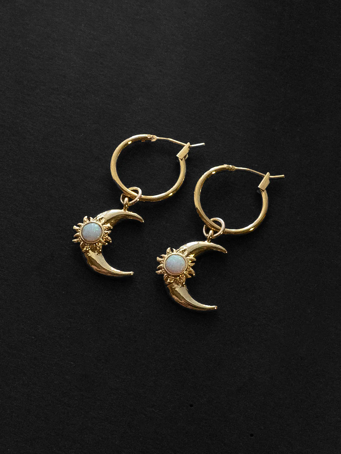Opalescent Crescent Moon Hoops - Gold - Image 3