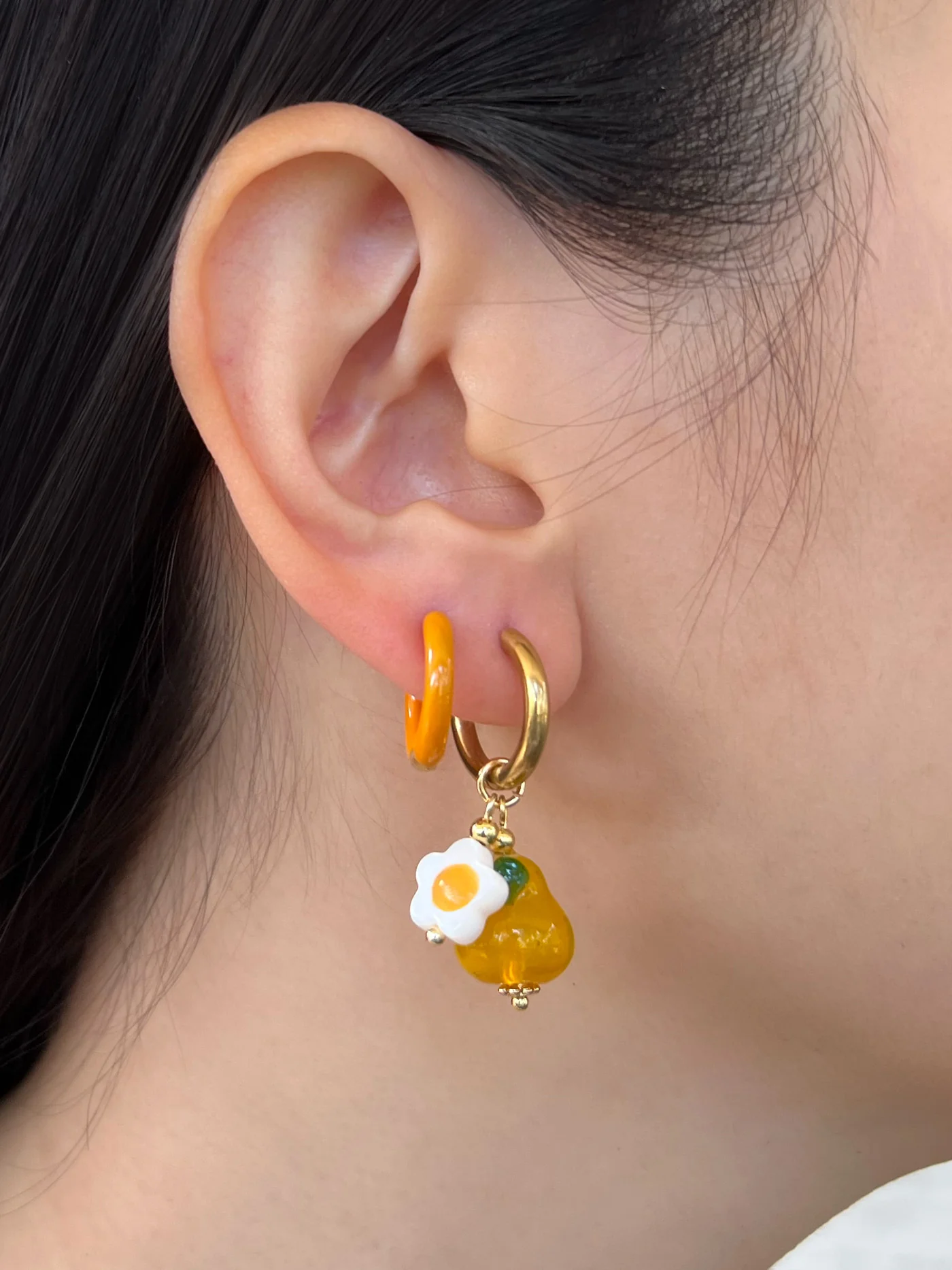 Orange Pear Hoops with Eggy Flowers - Image 2