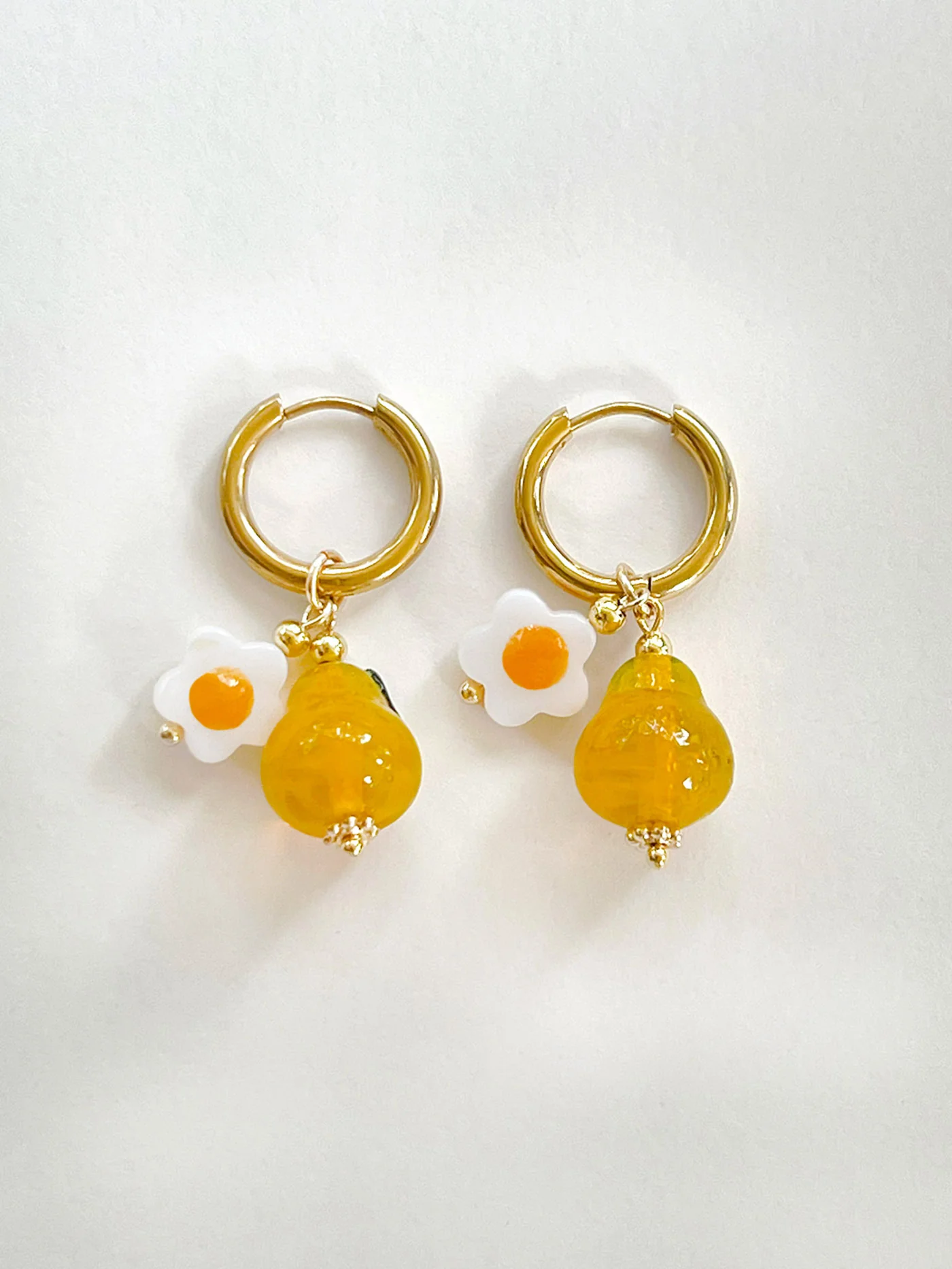 Orange Pear Hoops with Eggy Flowers - Image 3