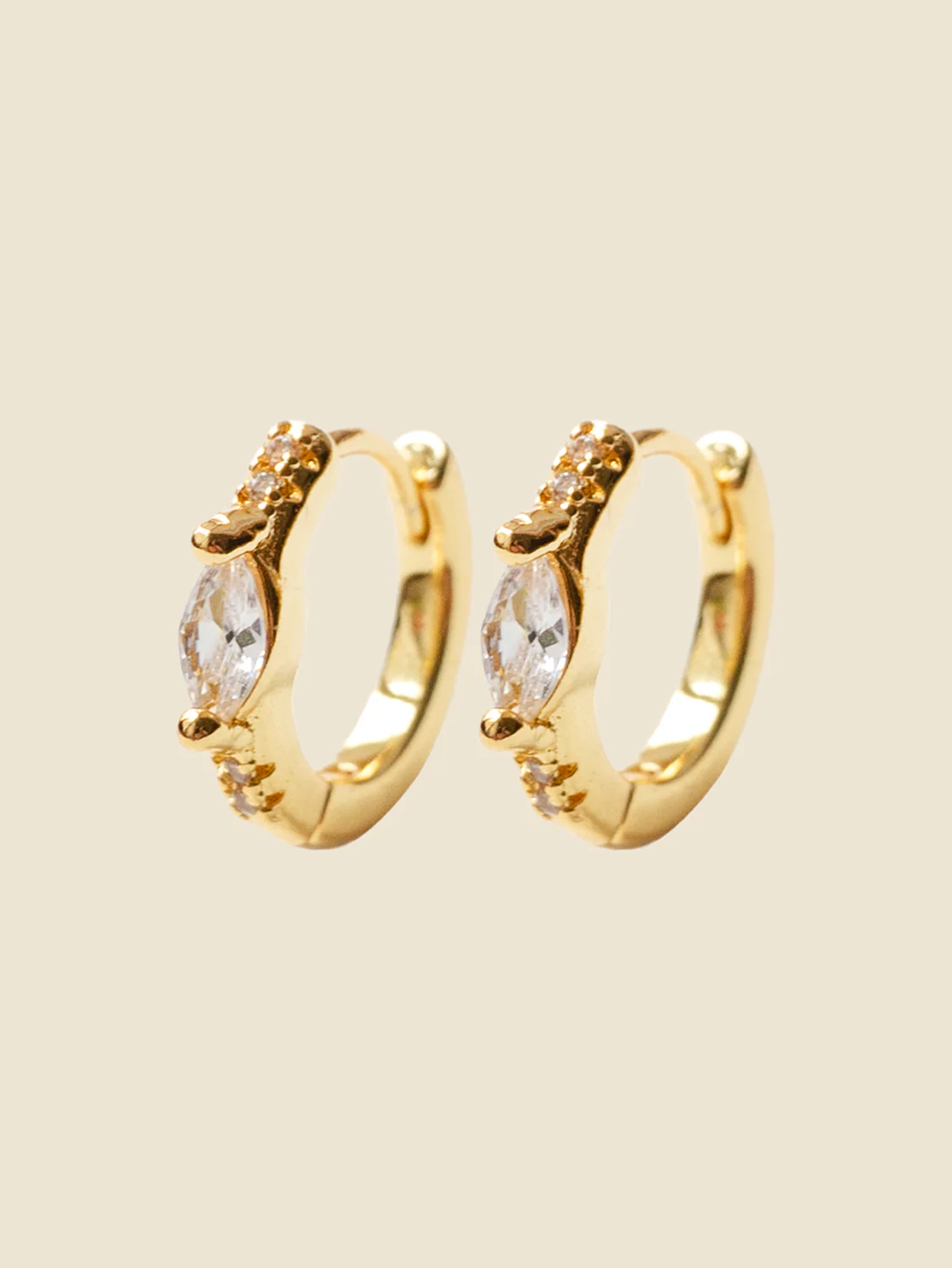 Oval Gemstone Huggies, S925 - Clear, Gold - Image 3