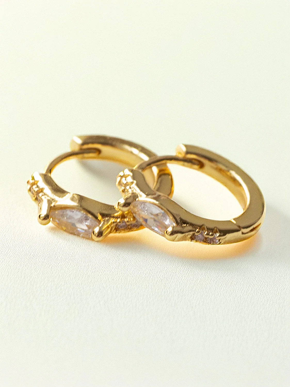 Oval Gemstone Huggies, S925 - Clear, Gold - Image 4