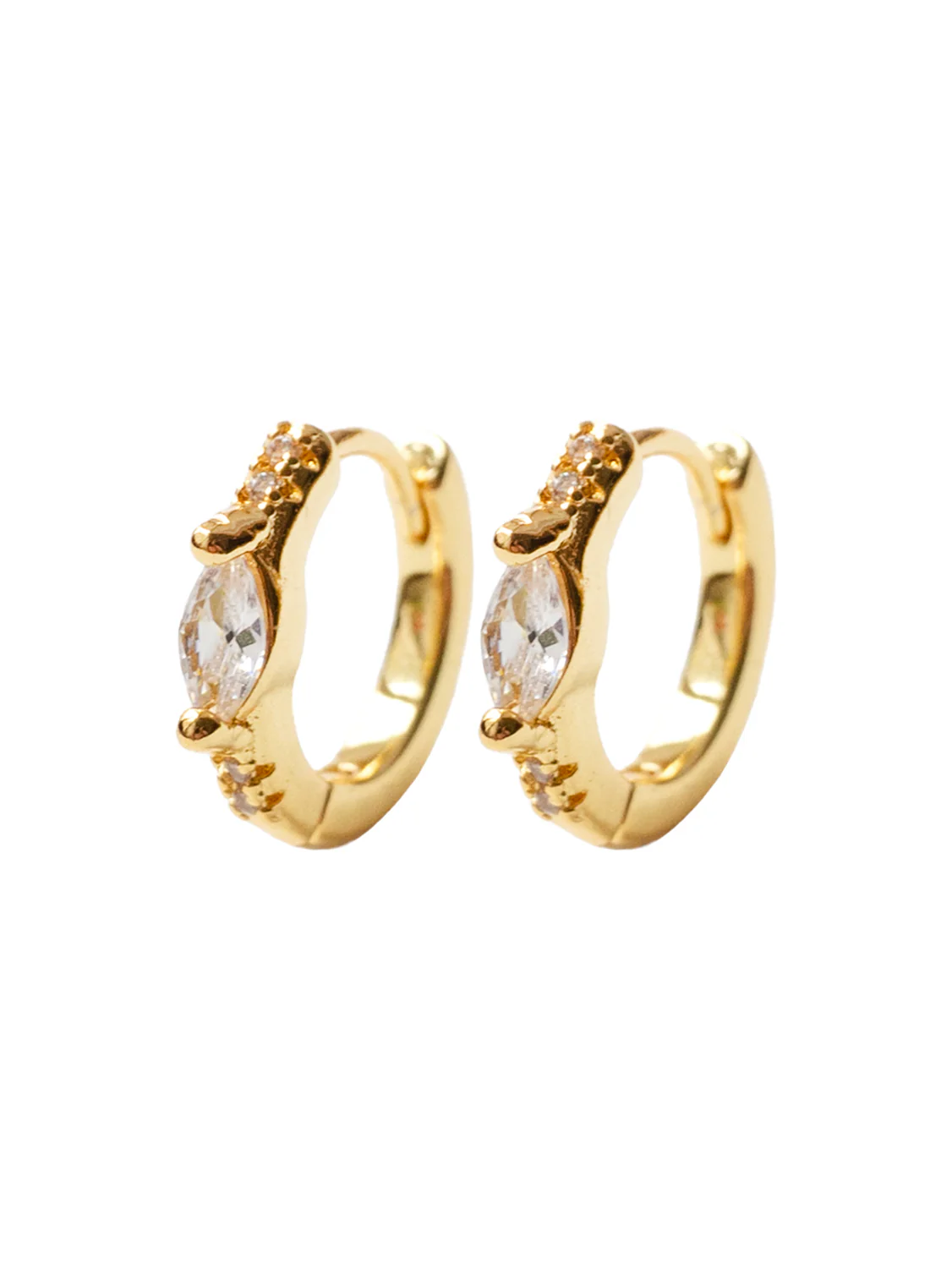 Oval Gemstone Huggies, S925 - Clear, Gold - Image 6